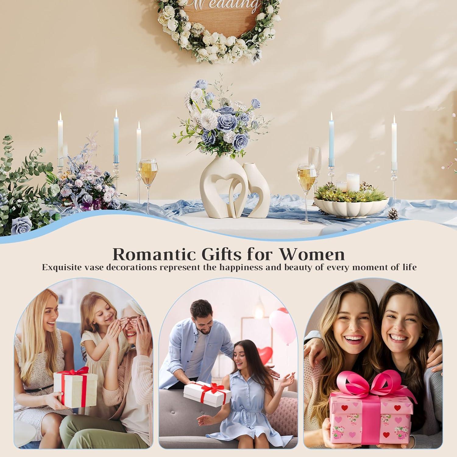 Ivy Bronx White Vases For Decor, Heart Shaped Ceramic Vase Set Of 2, Nordic Heart Shaped Vases, Minimalist Decorative Vase For Table Centerpiece Wedding Dining Living Room Office House Decoration