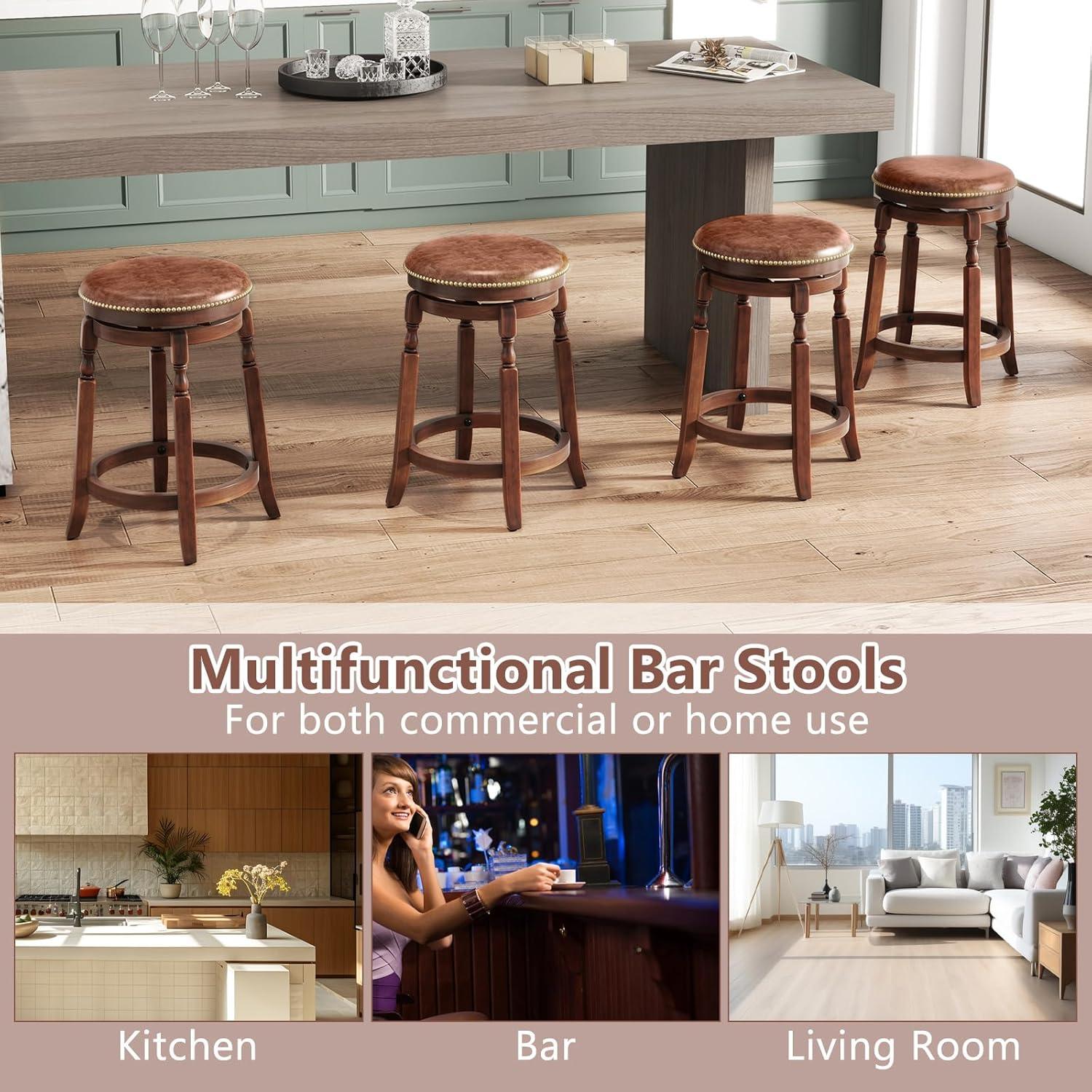 Kadyn Bar Stools, Barstools, Counter Stools, Island Stools, Bar Chairs,24 Inch Swivel Bar Stool Set of 2 with Upholstered Seat and Rubber Wood Frame-24 inches