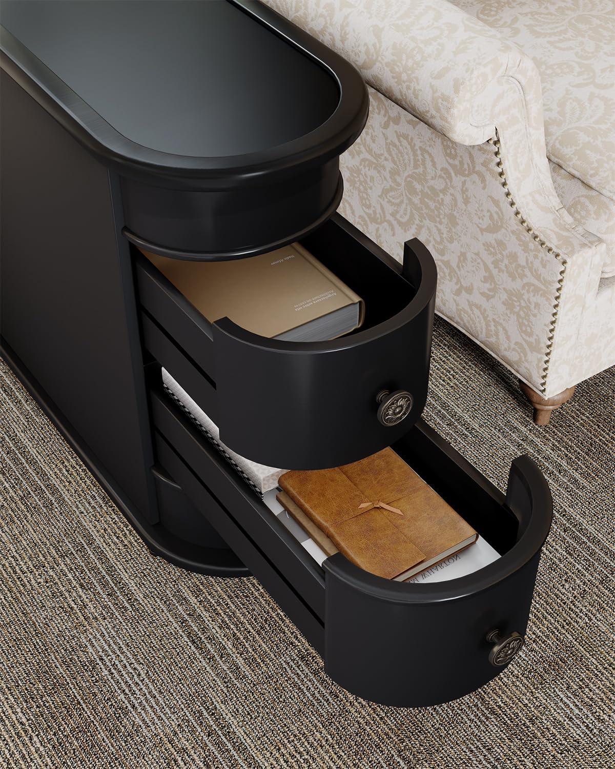Hommoo Wood Narrow Nightstand with 2 Drawers Black