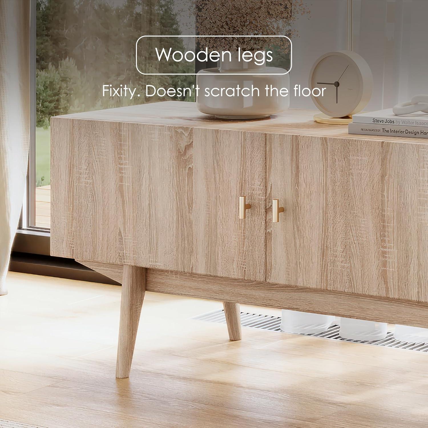 Living Skog  Chelsea Brown TV Stand Fits for TV's up to 65 in. with Slatted Design and Wood Legs Beige Matte Laminate, MDF