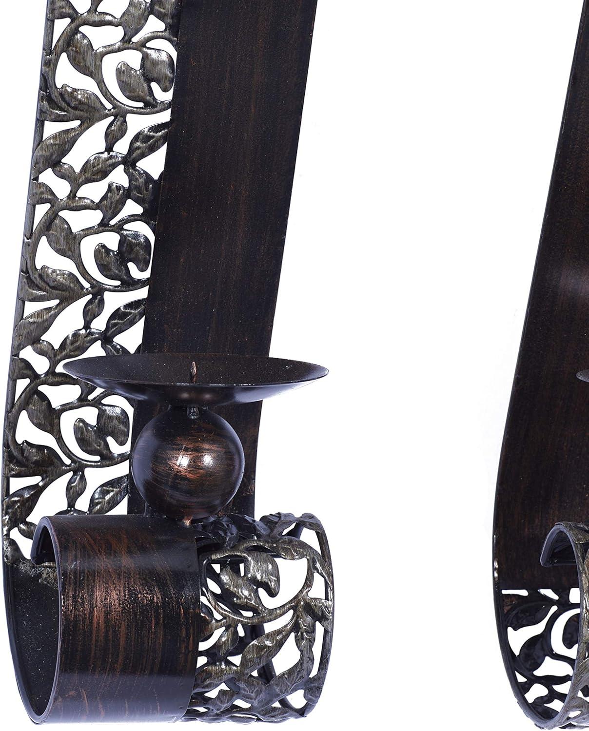 Elegant Brown Metal 20" Dual Candle Tabletop Lantern Set