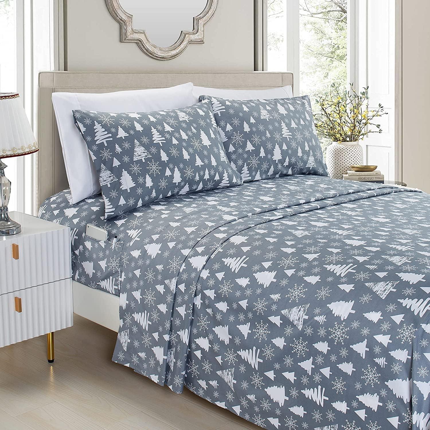 Holiday Pattern 1500 Thread Count Sheet set (6-Piece) Bedding Set, Queen, Burgundy Reindeer