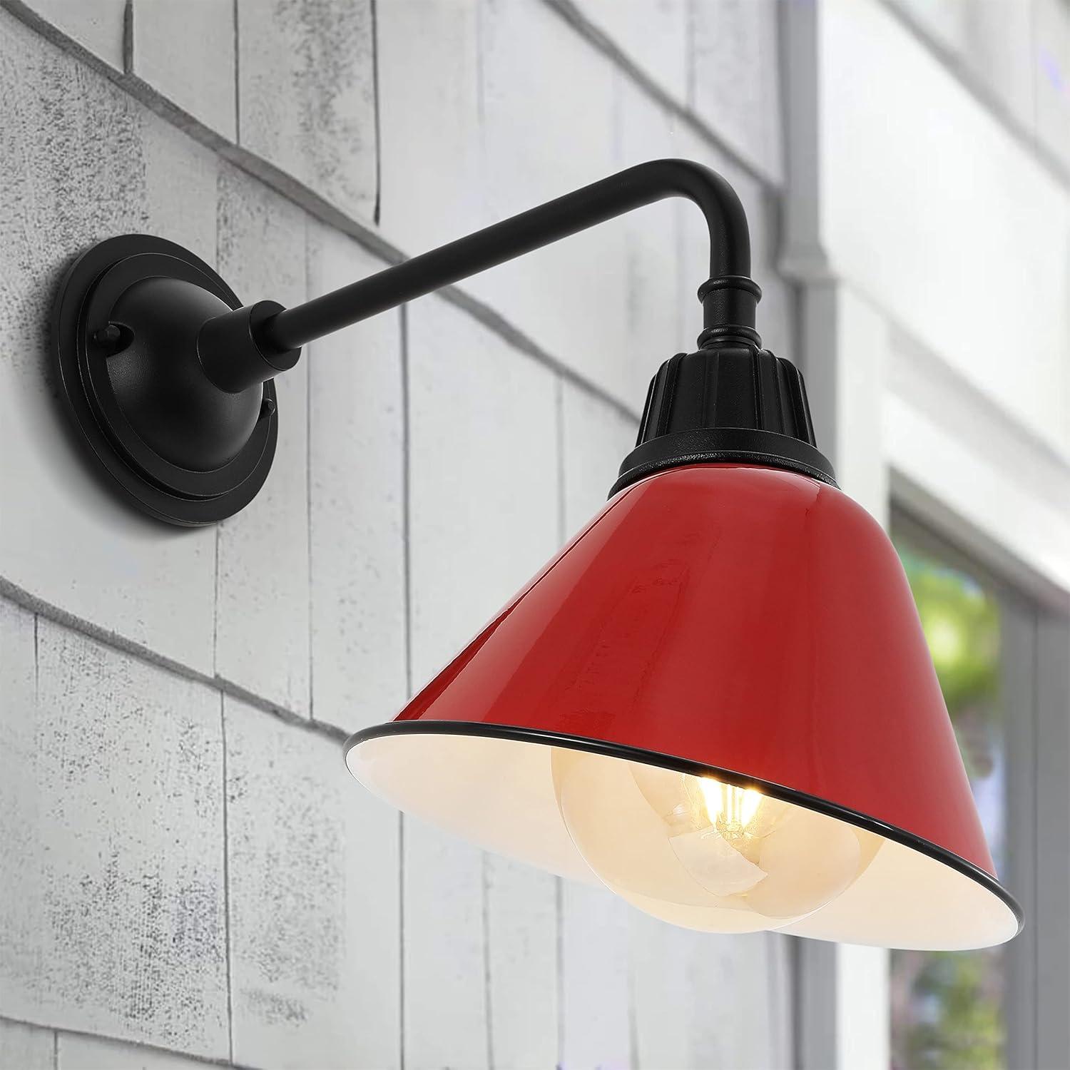 Red and Black Iron Industrial Gooseneck Outdoor Sconce