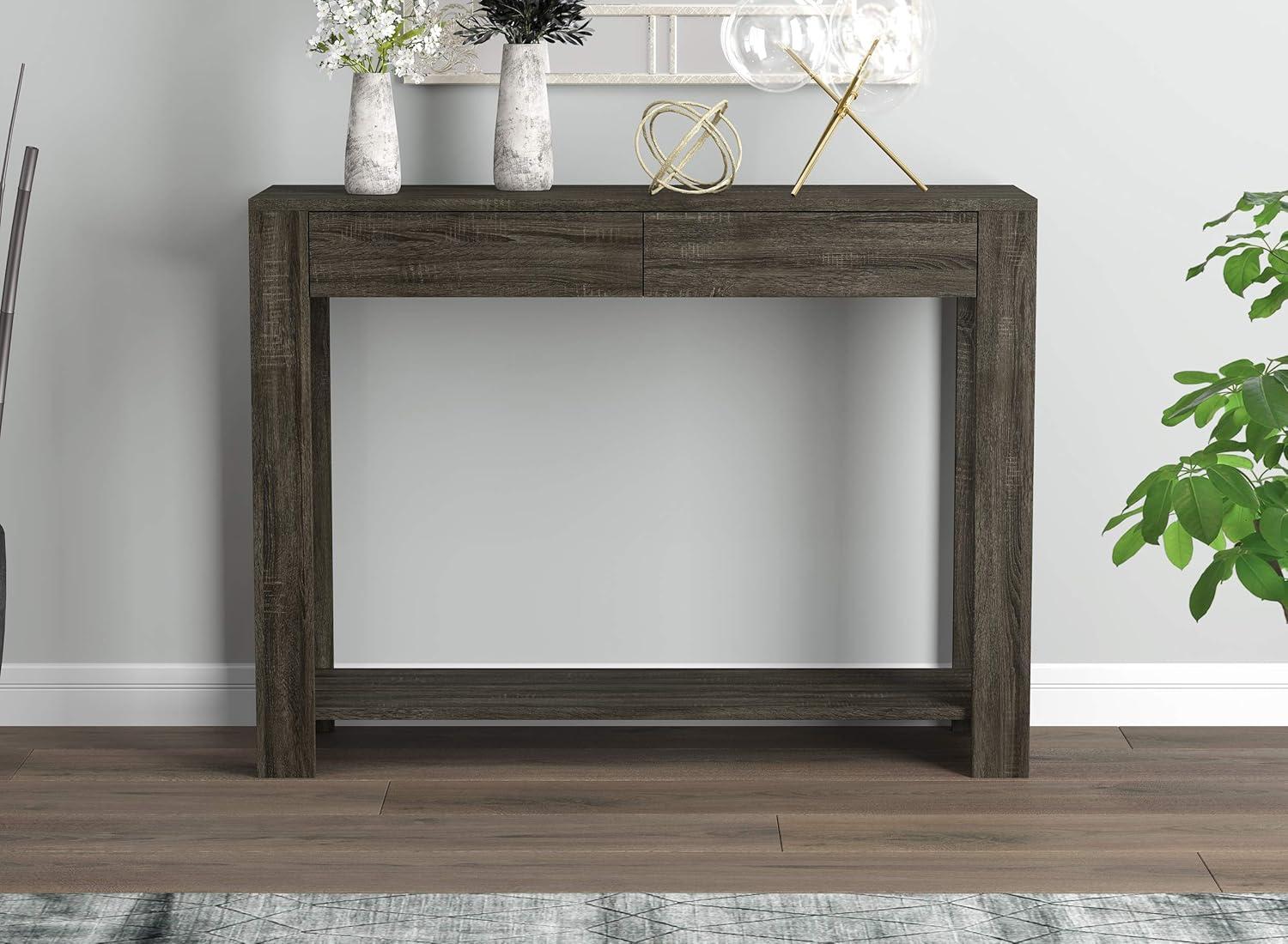 40" L 2-Drawers 1-Shelf Console Table in Dark Gray Wood