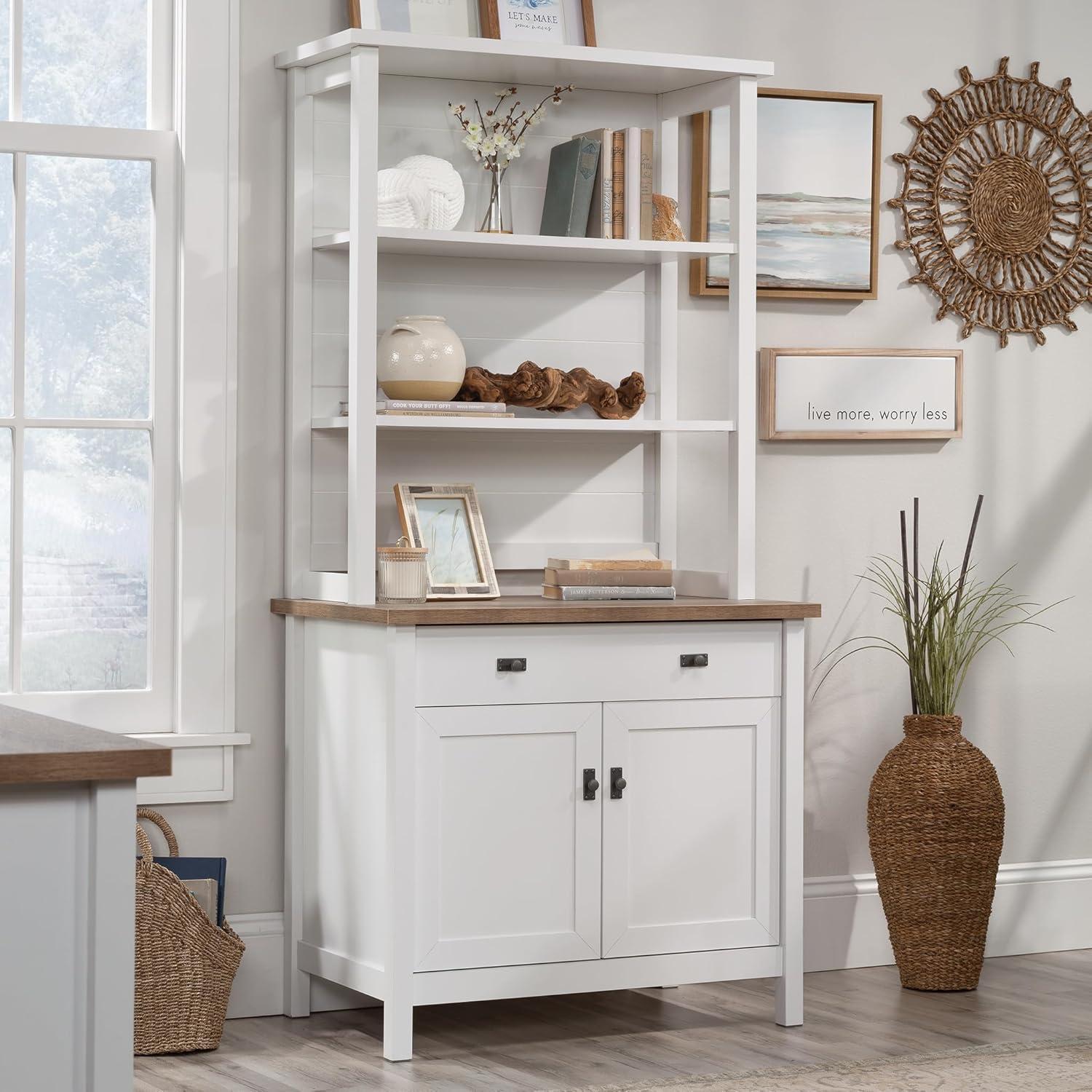 Sauder Cottage Road Library Base W/Hutch Ste, White Finish