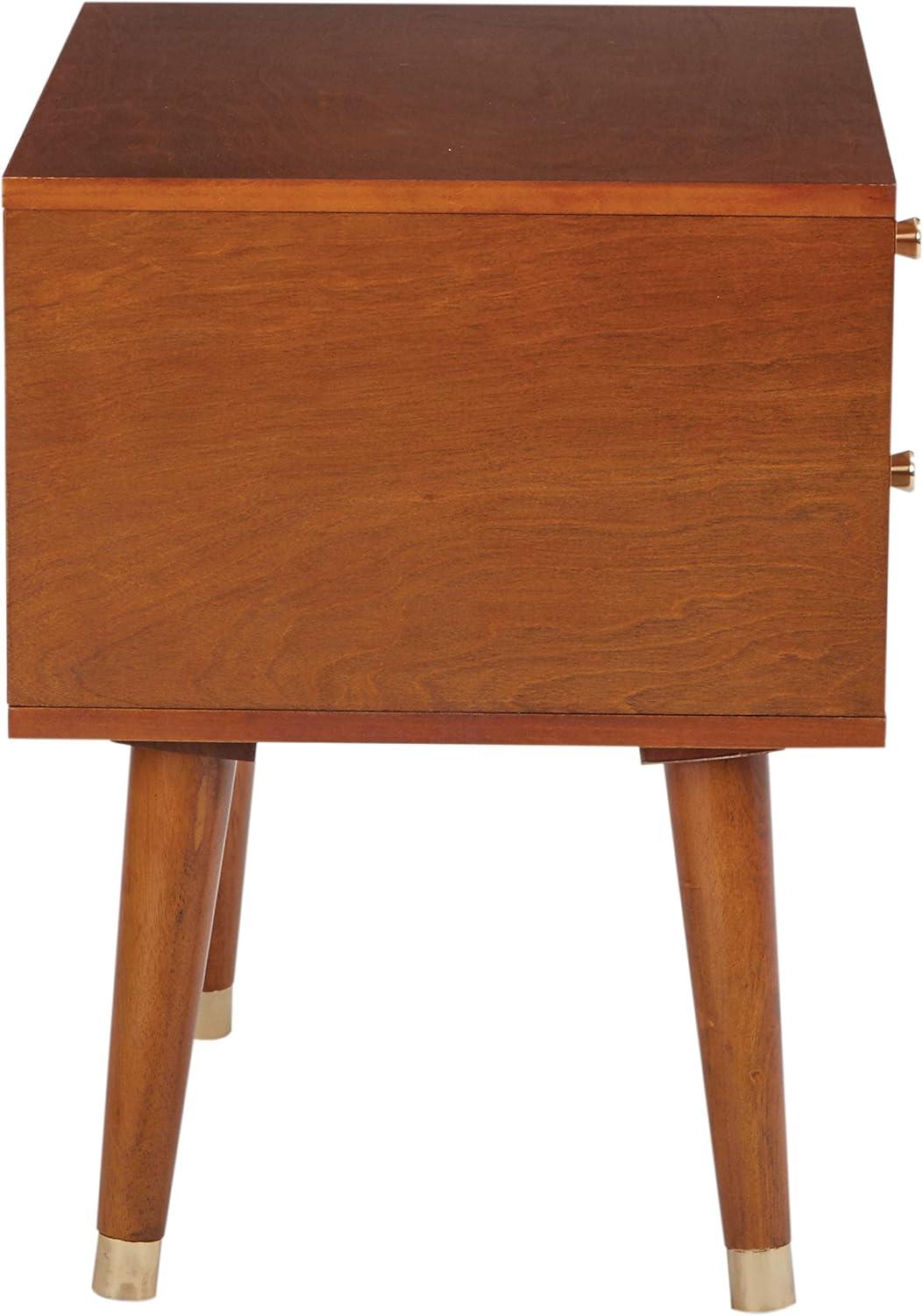 Cupertino Light Walnut Wood and Metal 2-Drawer Side Table