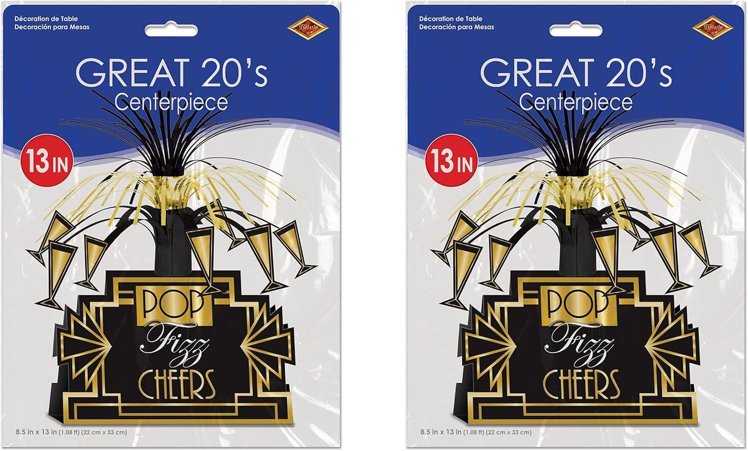 Beistle 2-Piece Champagne Pop Fizz Cheers Table Centerpieces, 1920’s Era Party Supplies, New Years Eve, Awards Night & Gatsby Party Decor, 13"