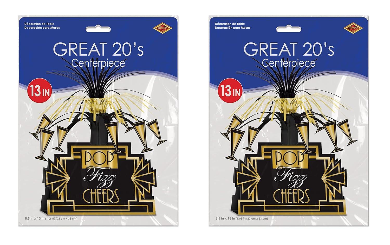 Beistle 2-Piece Champagne Pop Fizz Cheers Table Centerpieces, 1920’s Era Party Supplies, New Years Eve, Awards Night & Gatsby Party Decor, 13"
