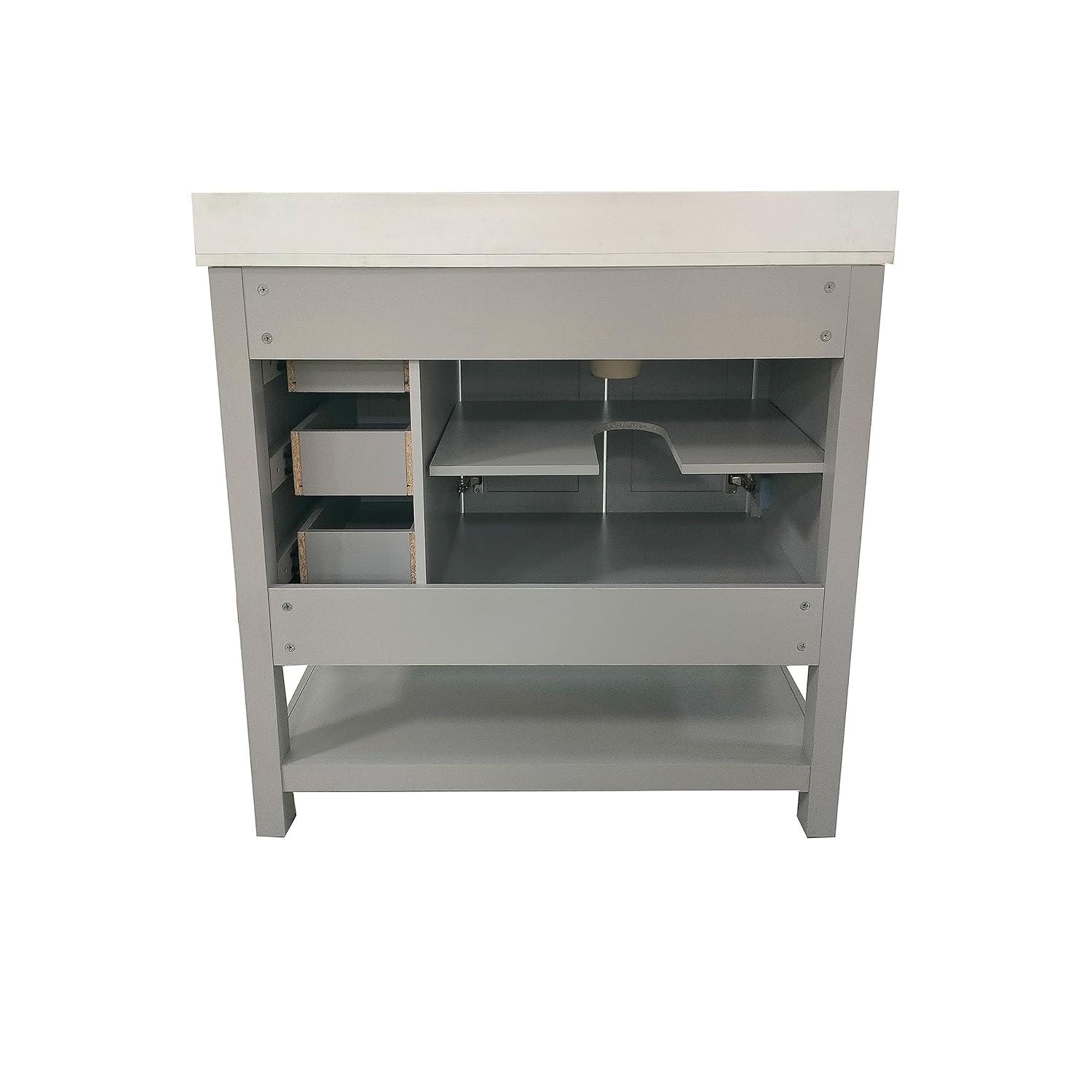 Taylor & Logan 36" Vivien Bathroom Vanity with Open Shelf and 3 Drawers Gray: Stoneware Top, Wood Frame, Single Basin