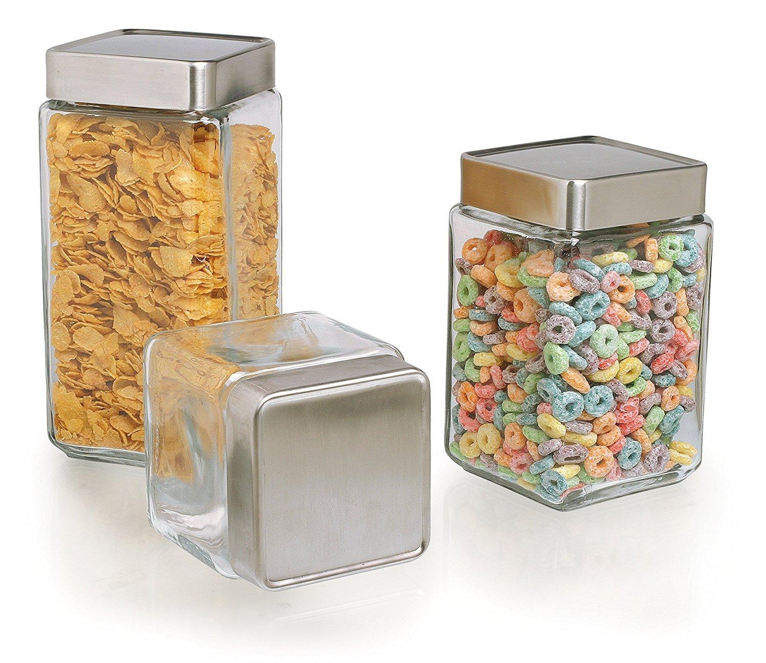 Anchor Hocking Stackable Jars with Brushed Aluminum Lid, 2-Quart, Set of 6