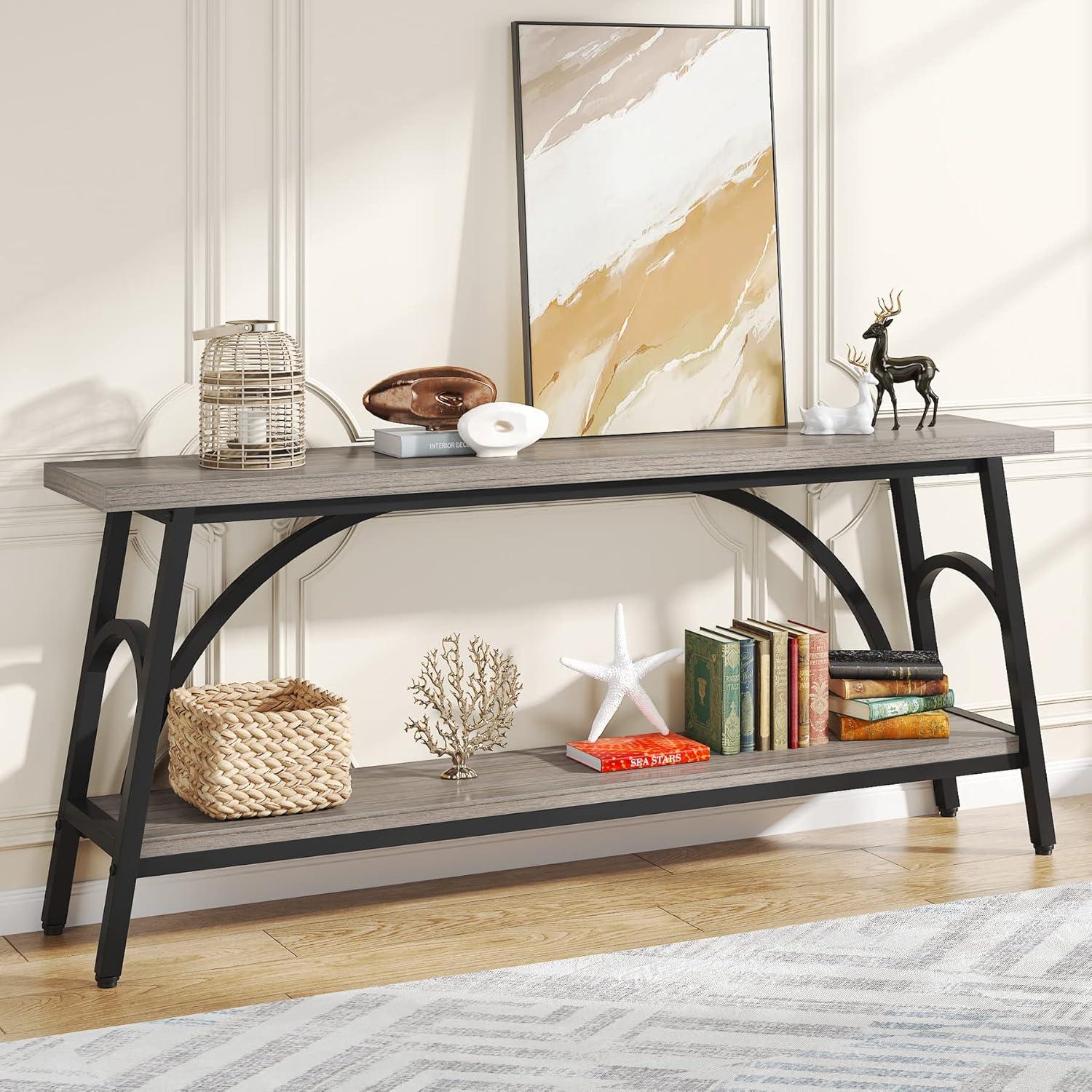 Tribesigns 70.8 inches 2-Tier TV Stand Extra Long Sofa Console Tables, Grey and Black