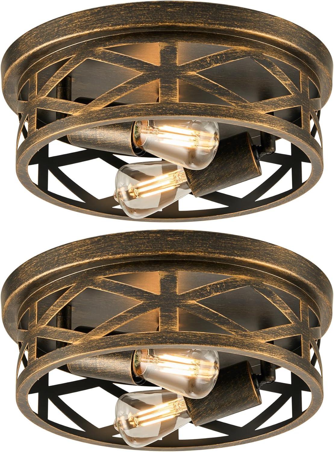 VONLUCE Flush Mount Ceiling Lights, 2-Light Hallway Ceiling Lighting Fixtures, 11 inch Farmhouse Metal Cage Ceiling Lights for Entryway Kitchen, Adjustable Lamp Holders, ETL, 2 pcs, Oil-Rubbed Bronze