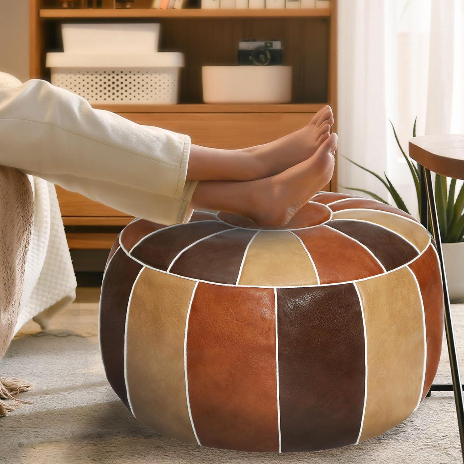 Unstuffed Handmade Moroccan Round Pouf Foot Stool Ottoman Seat Faux Leather Large Storage Bean Bag Floor Chair Foot Rest For Living Room, Bedroom Or Wedding Gifts