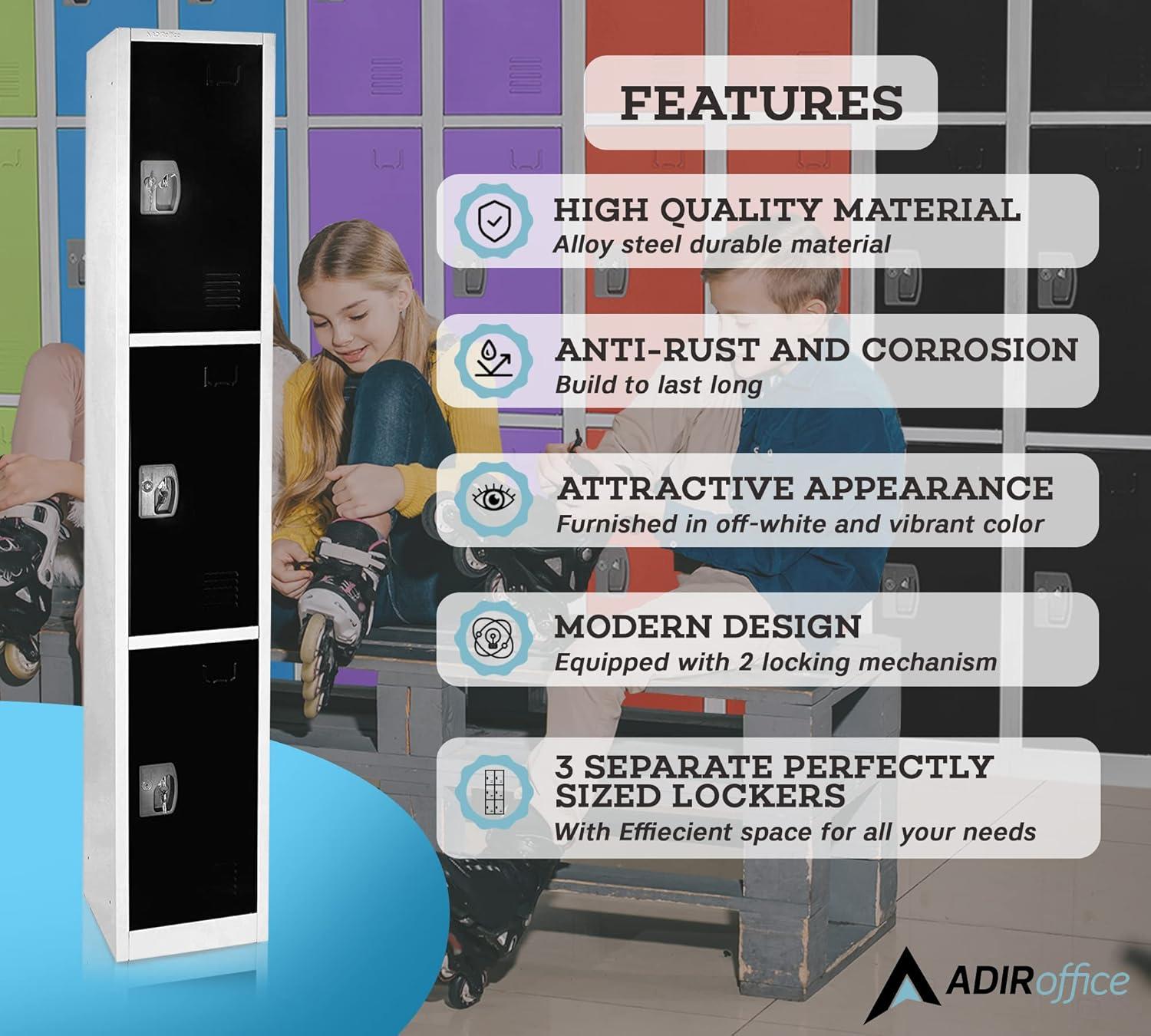 Black Solid Steel Freestanding 3-Door Locker