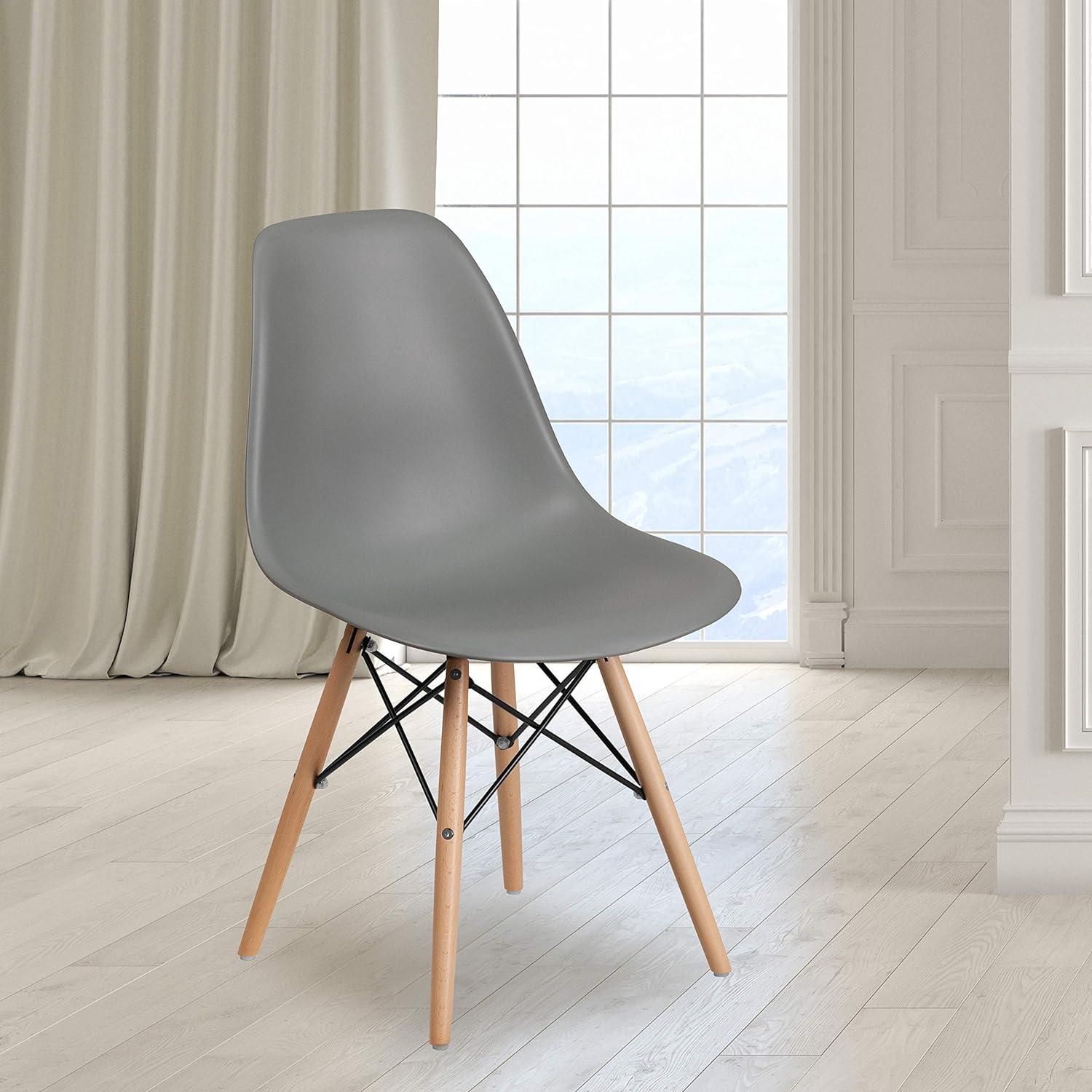 Flash Furniture Elon Series Plastic Chair with Wooden Legs for Versatile Kitchen, Dining Room, Living Room, Library or Desk Use