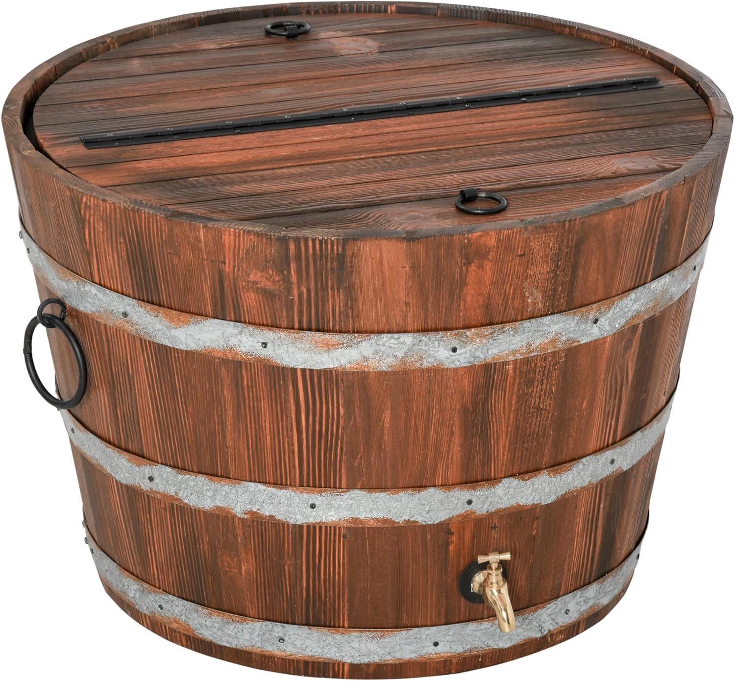 Outsunny 13 Gallons Retro Style Wooden Cooler Ice Bucket with Support Frame, Foldable Flip Cover, and Drain Faucet