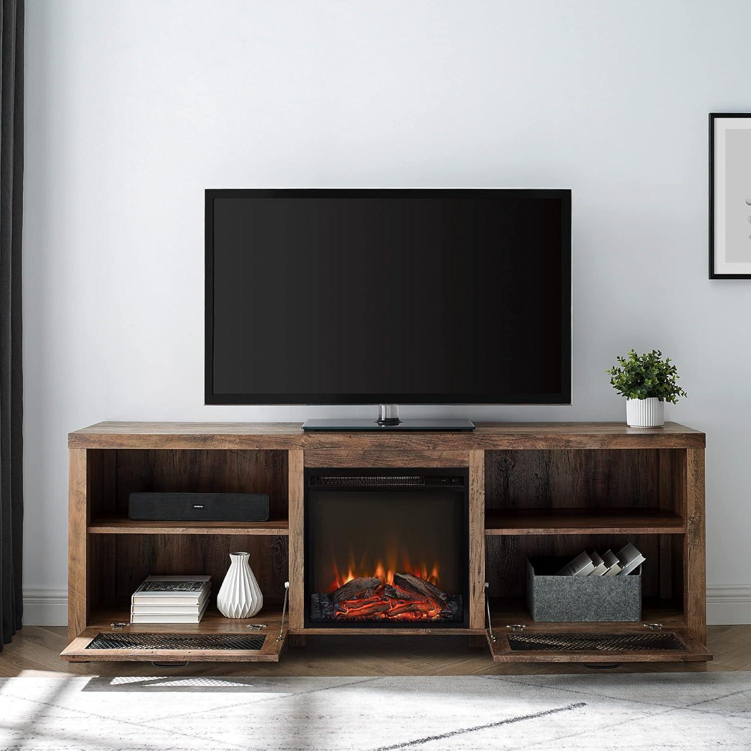 Reclaimed Barnwood 70" Rustic Black Media Console with Electric Fireplace