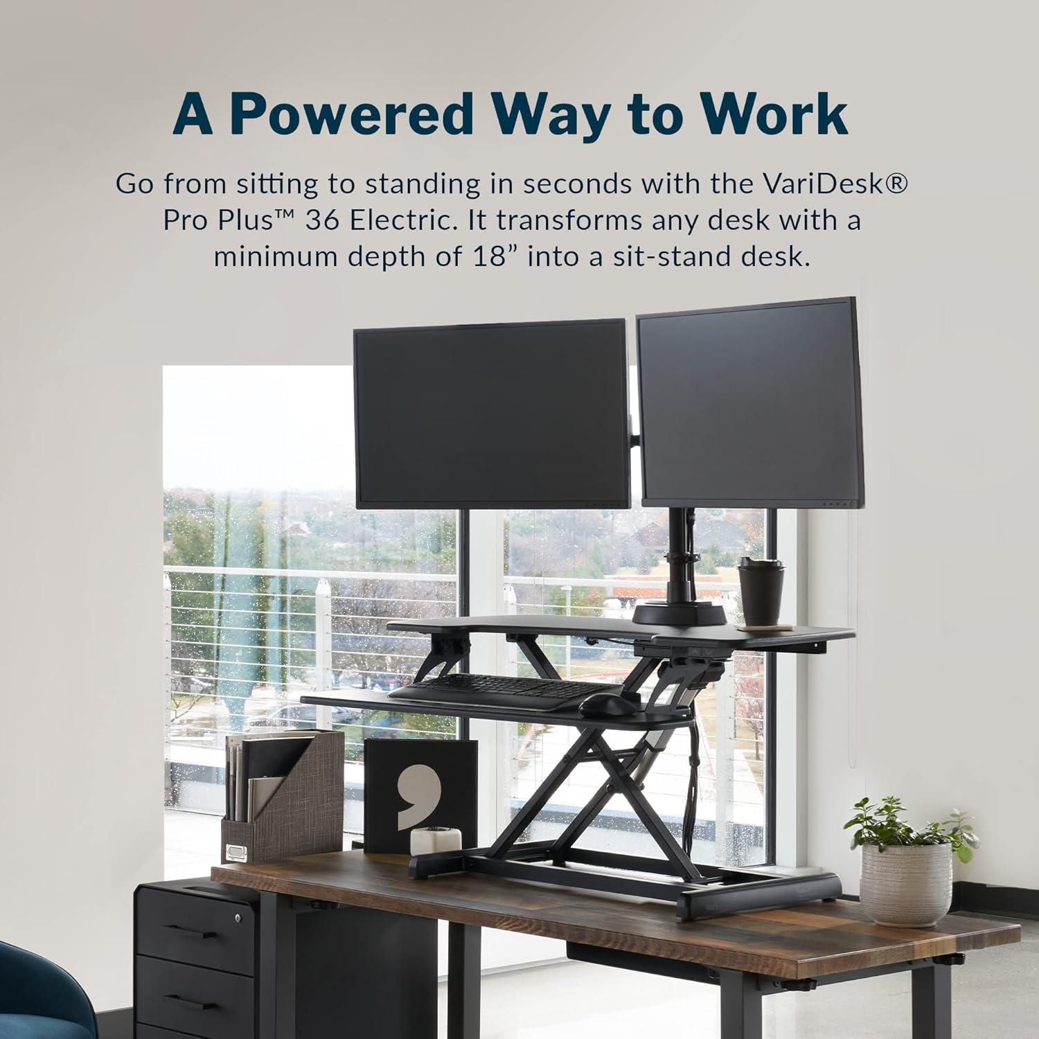 Vari VariDesk Pro Plus 36 - Adjustable Desk Converter with 11 Height Settings - Laptop Sit Stand Desk Riser for Table Tops and Home Office- Fully Assembled with Spring Loaded Lift- Black