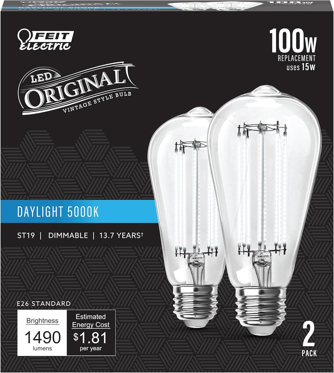 Feit Electric ST19 E26 (Medium) Filament LED Bulb Daylight 100 Watt Equivalence 2 pk