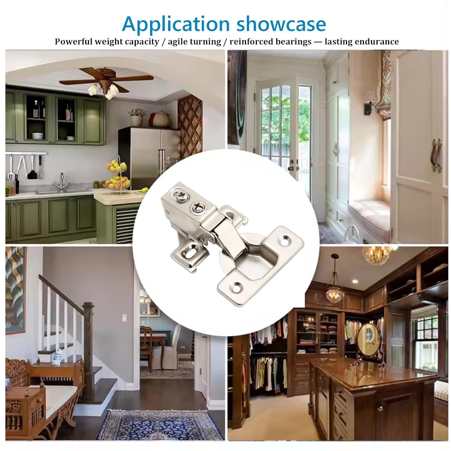 20 Pack - Silverline Face Frame Quiet Soft Close Cabinet Door Hinges, 1/2 Inch Overlay, with Built-in Metal Dampers, Strong Heavy Duty Steel for Kitchen Bathroom