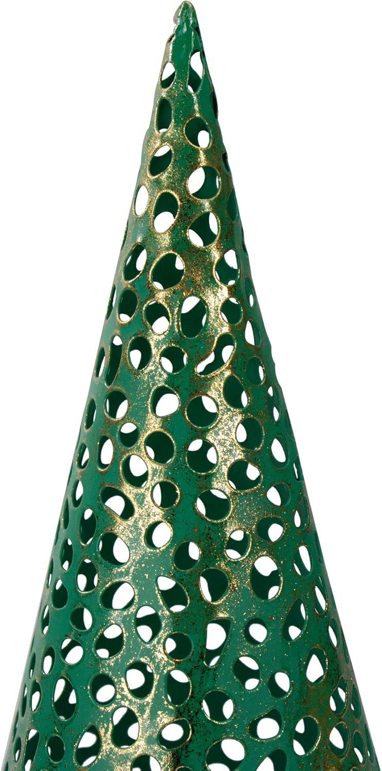 Set of 3 Green and Gold Metal Cone Christmas Trees