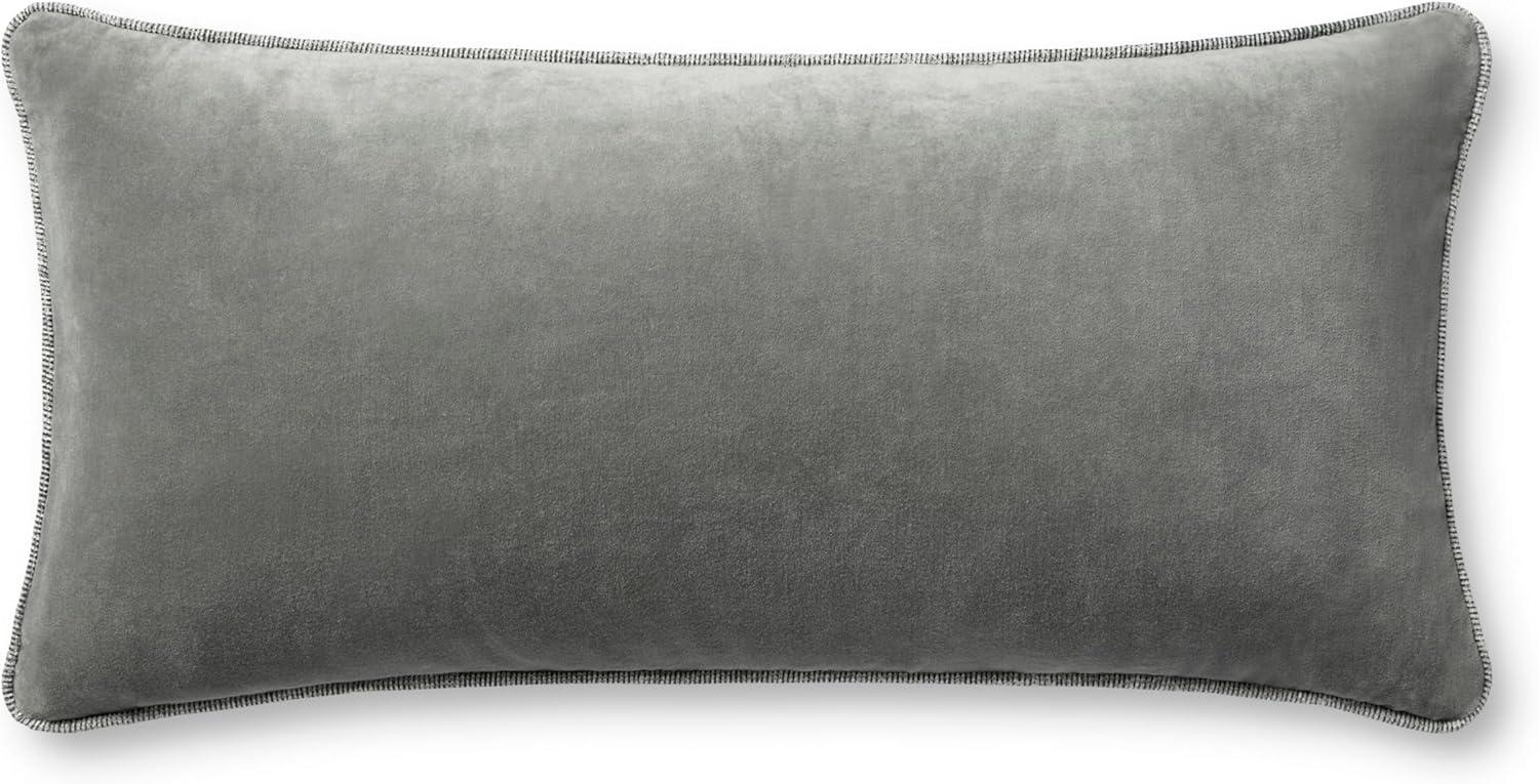 Grey Velvet 12" x 27" Cotton Pillow Cover with Piped Edges