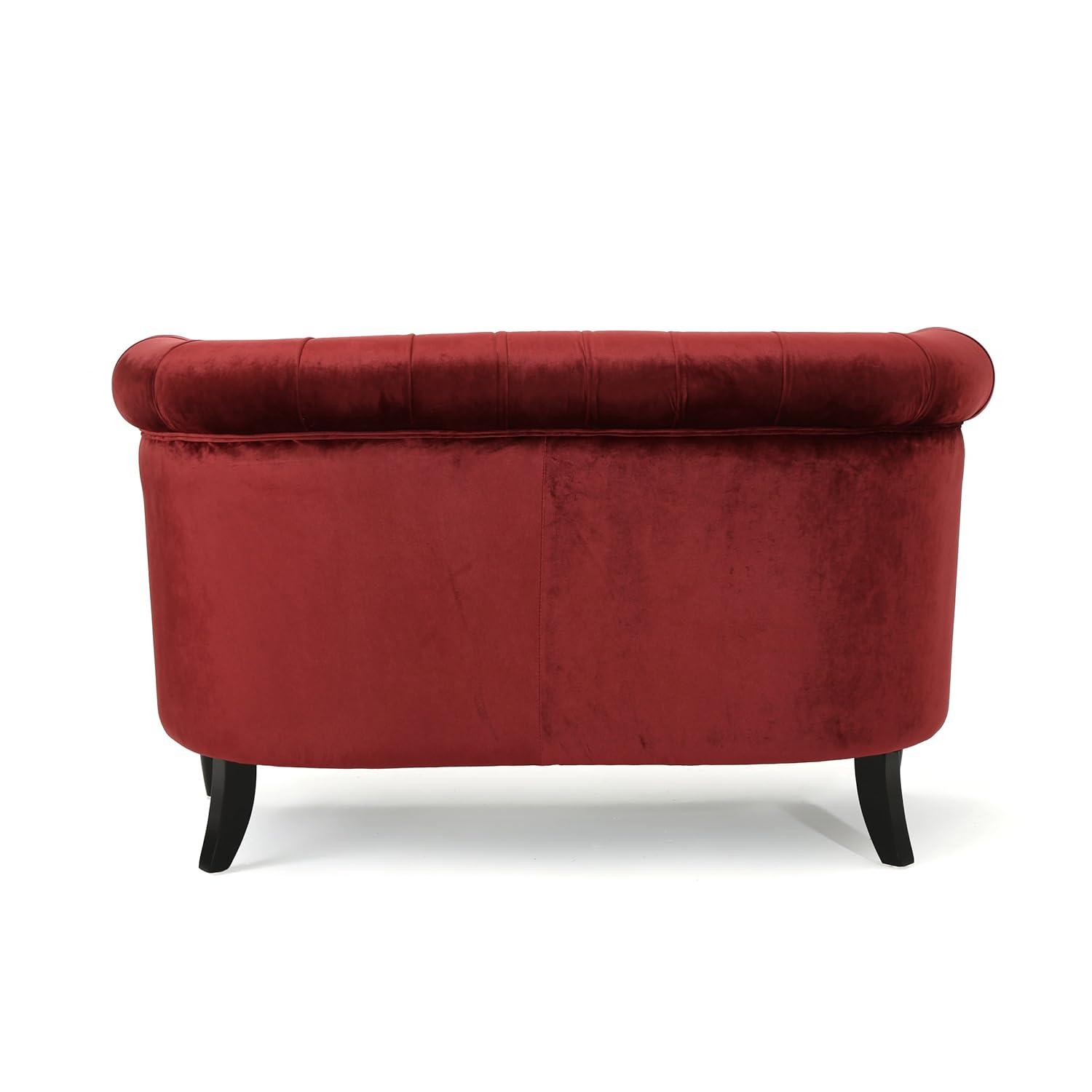 Milani Scroll Arm Loveseat Garnet: Tufted, Nailhead Trim, Polyester Upholstery - Christopher Knight Home