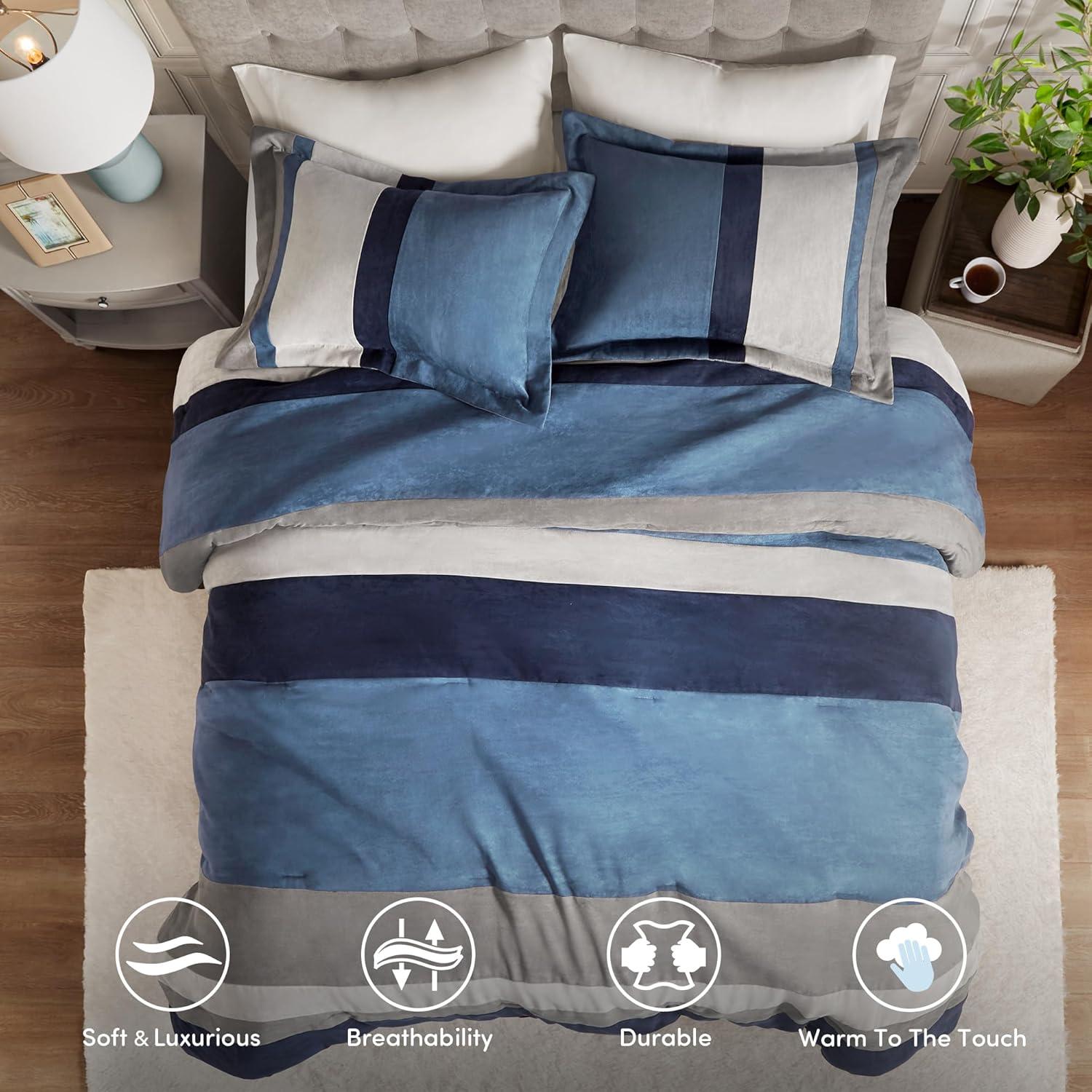 Luxe Quilted Comforter Set Modern Transitional Design, All Season Down Alternative Warm Bedding Matching Shams, Bedskirt, Decorative Pillow,Cal King