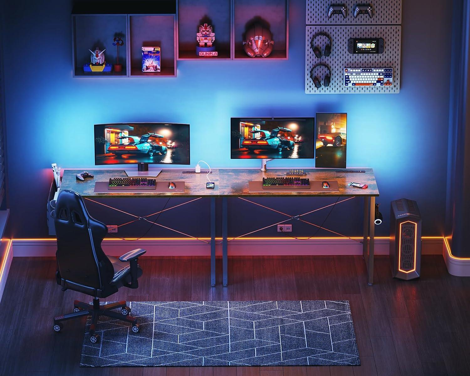 Rustic Brown 40" Engineered Wood Desk with USB and Power Outlets