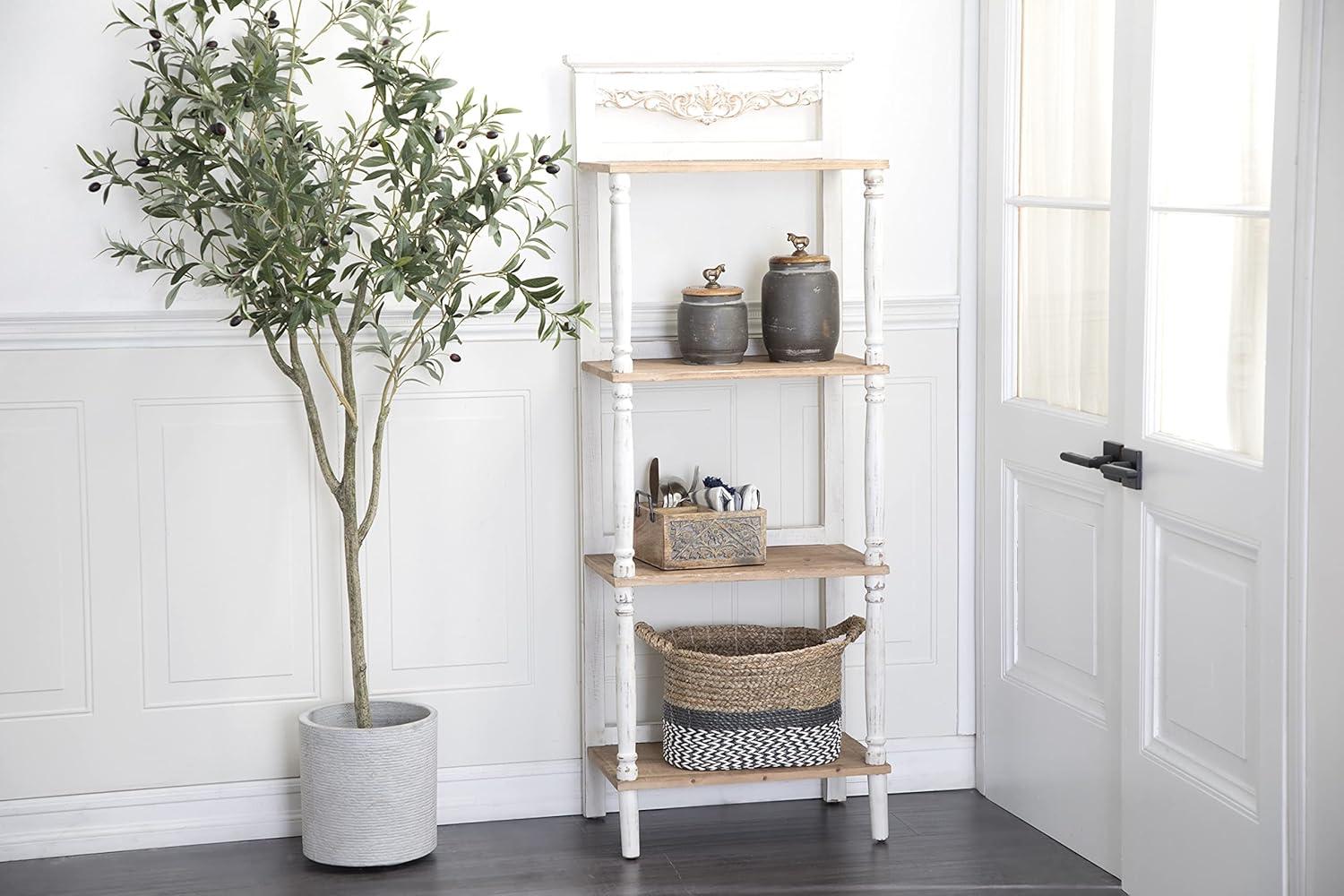 75" x 32" Farmhouse Wood Shelving Unit Off White - Olivia & May: 5-Tier Storage Bookcase
