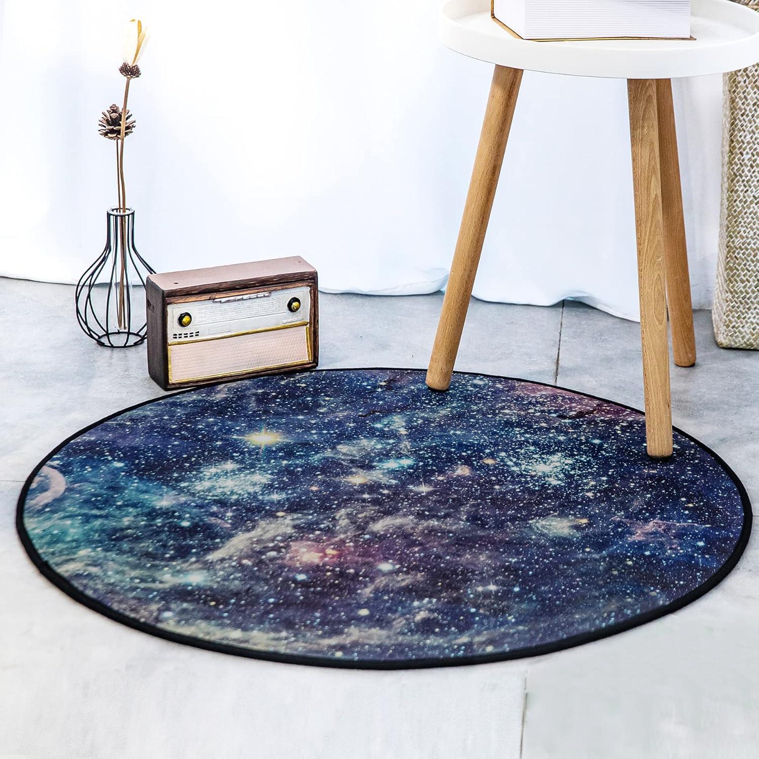 Galaxy Round Rugs, Universe Space Nebula Stars Starry Carpet Large Floor Mat for Living Room, Bedroom (Galaxy, 2.6 ft Diameter)