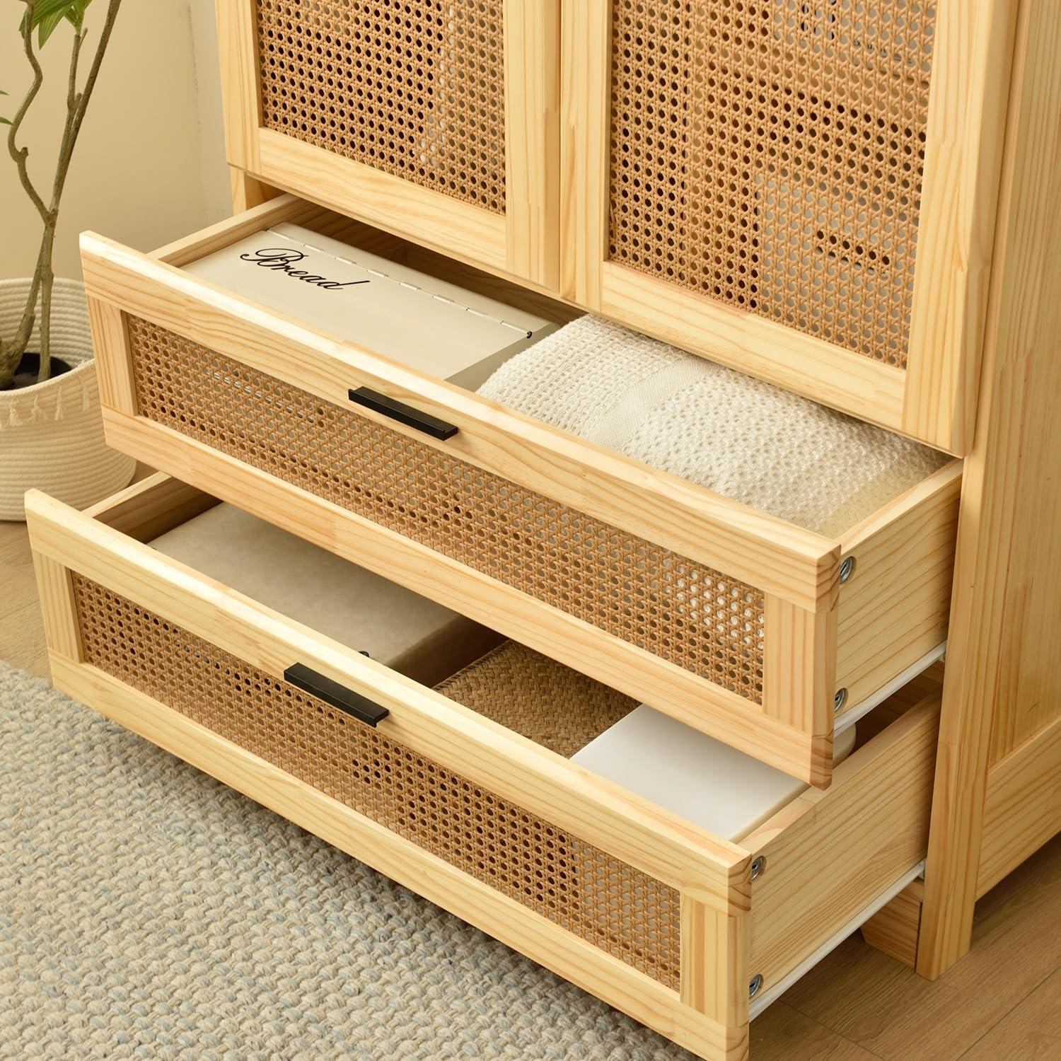 Bay Isle Home™ Solid Pine Wood Rattan Closet with 2 Drawers