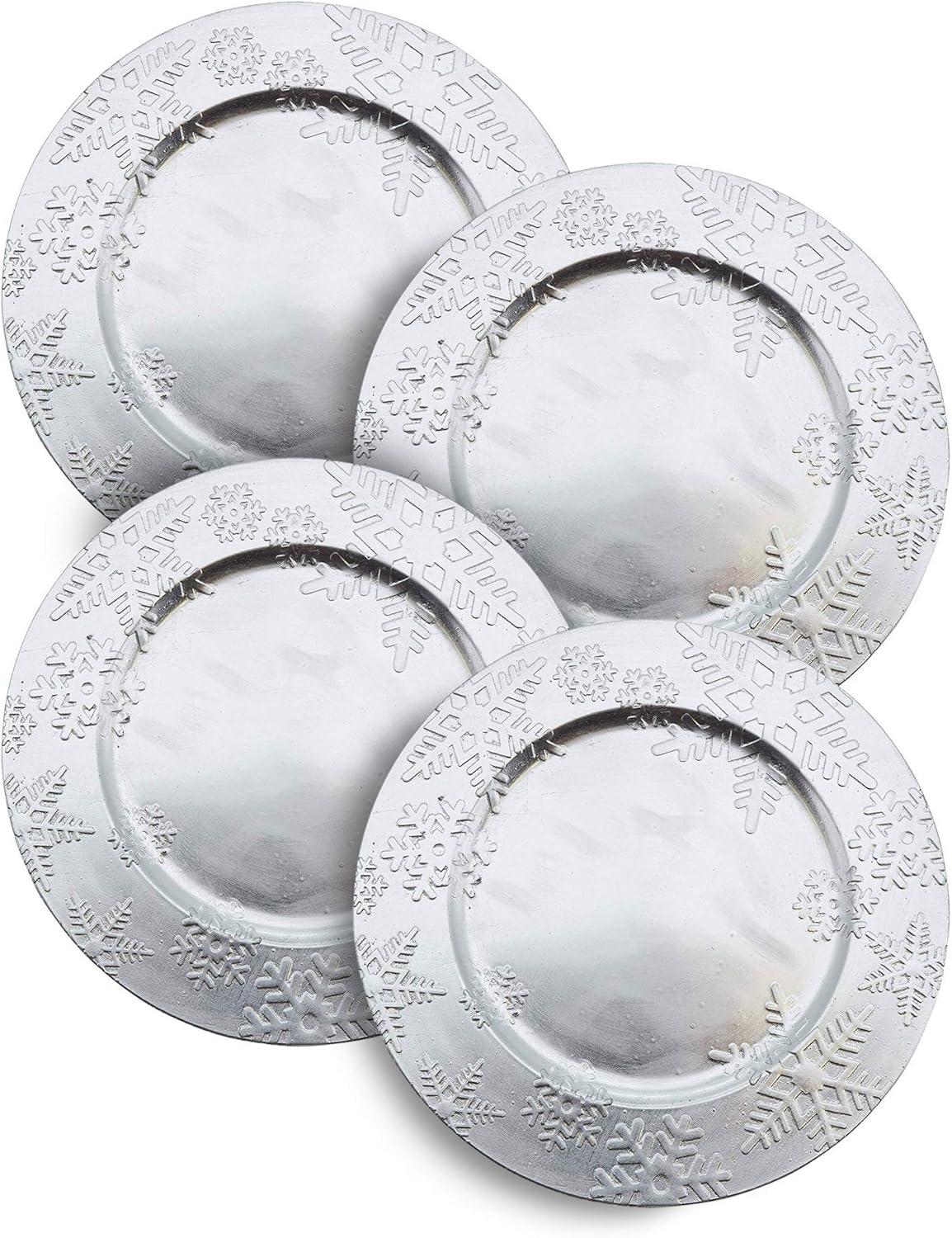 Saro Lifestyle Snowflake Design Christmas Holiday Decorative Charger Plate - set of 4 pcs