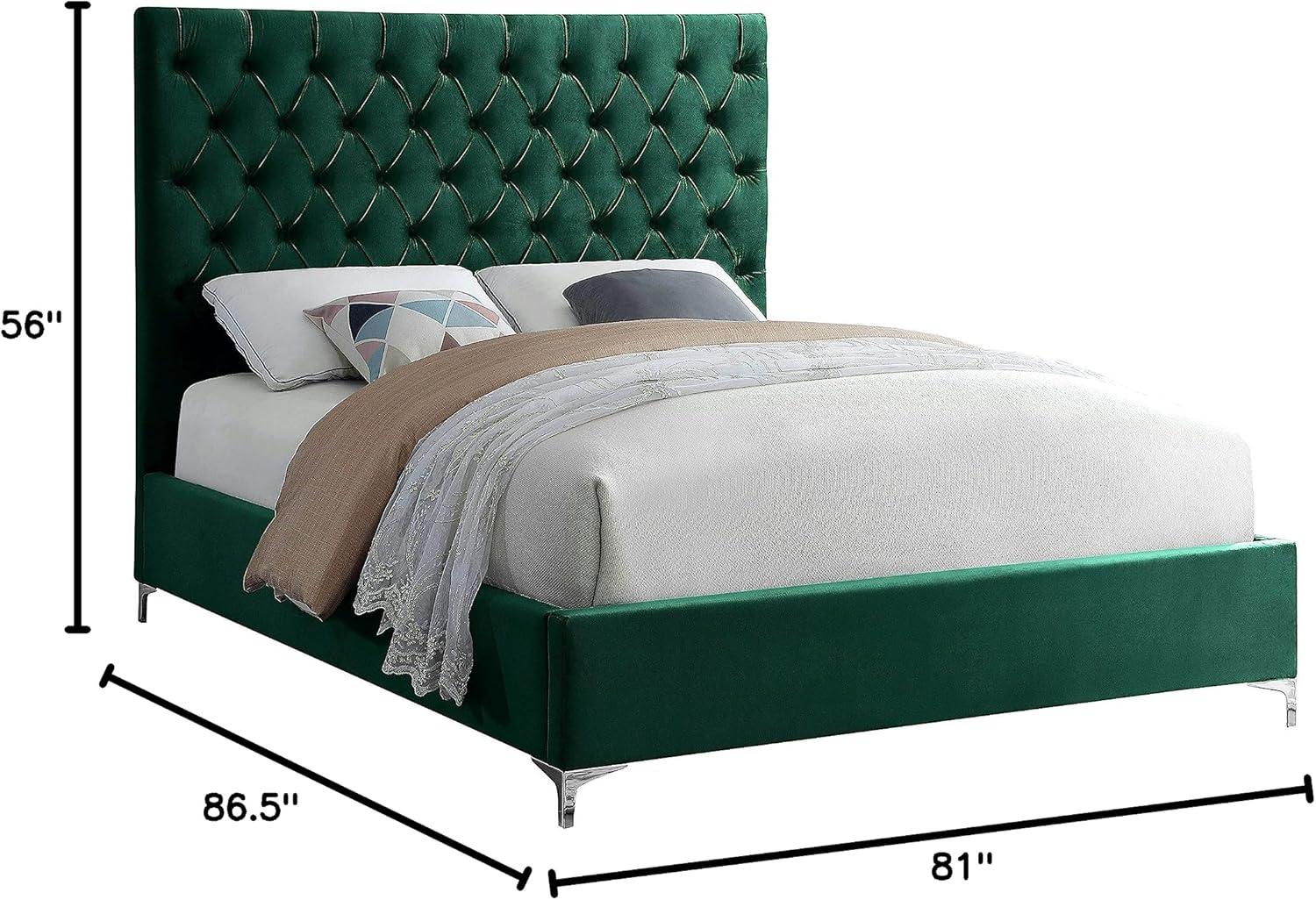 Meridian Furniture Cruz Solid Wood Tufted Velvet King Bed in Green