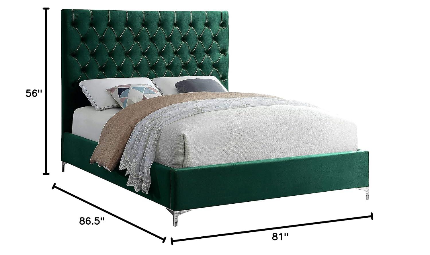 Meridian Furniture Cruz Solid Wood Tufted Velvet King Bed in Green