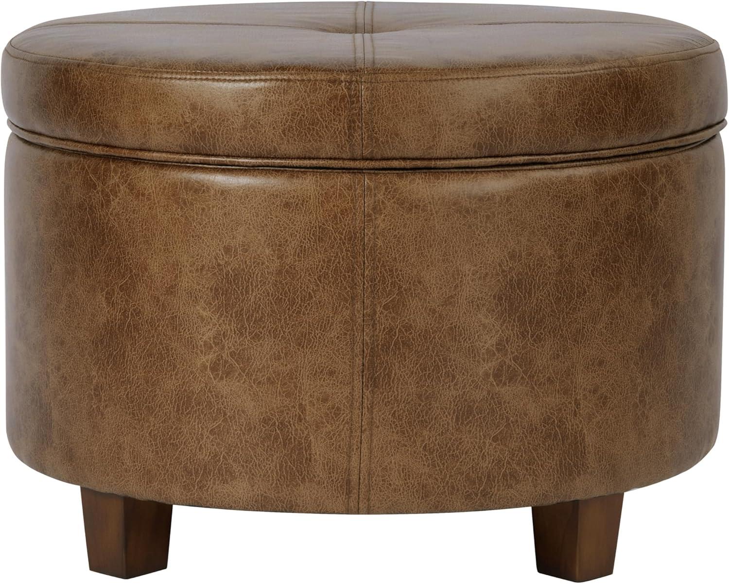 HomePop Large Leatherette Storage Ottoman - Distressed Brown Faux Leather