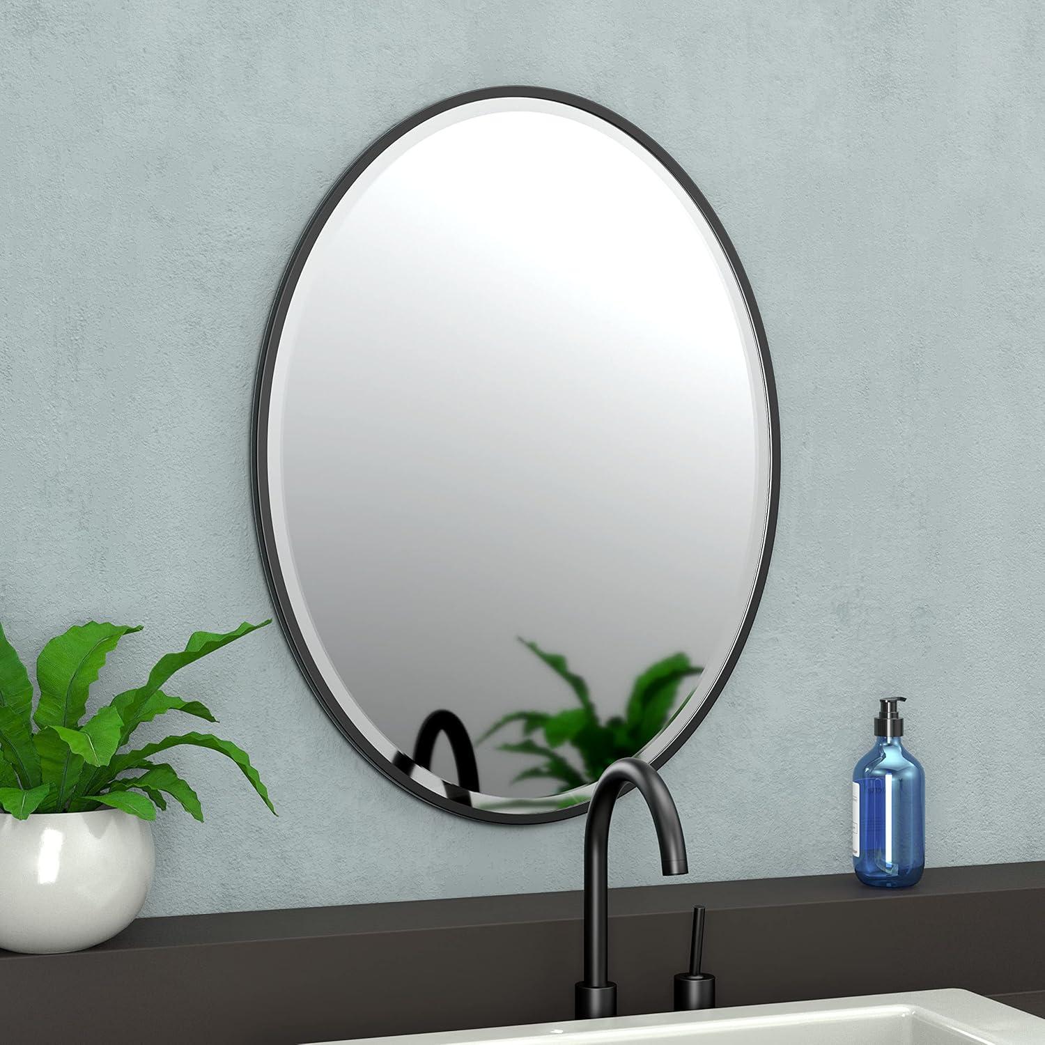 Flush Mount Framed Bathroom Vanity Mirror | Oval Framed Wall Mirror with Beveled Edge | Decorative Wall Mirror for Bathroom, Bedroom, Hallway, Entryway