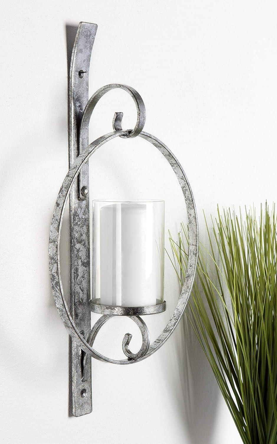 Kate and Laurel Doria Round Metal Wall Sconce, 12x22, Silver