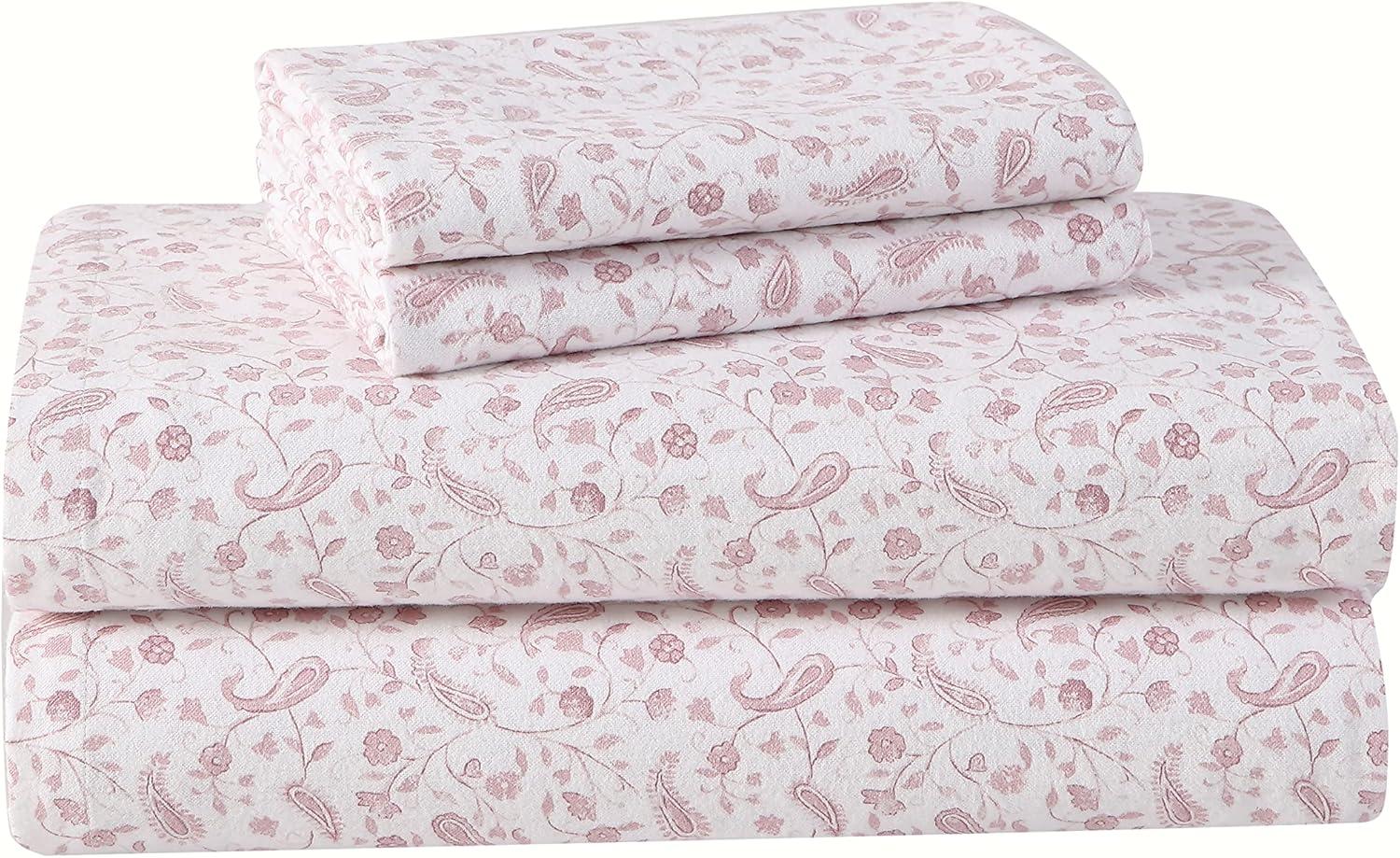 Full Red Paisley Cotton Flannel Deep Pocket Sheet Set