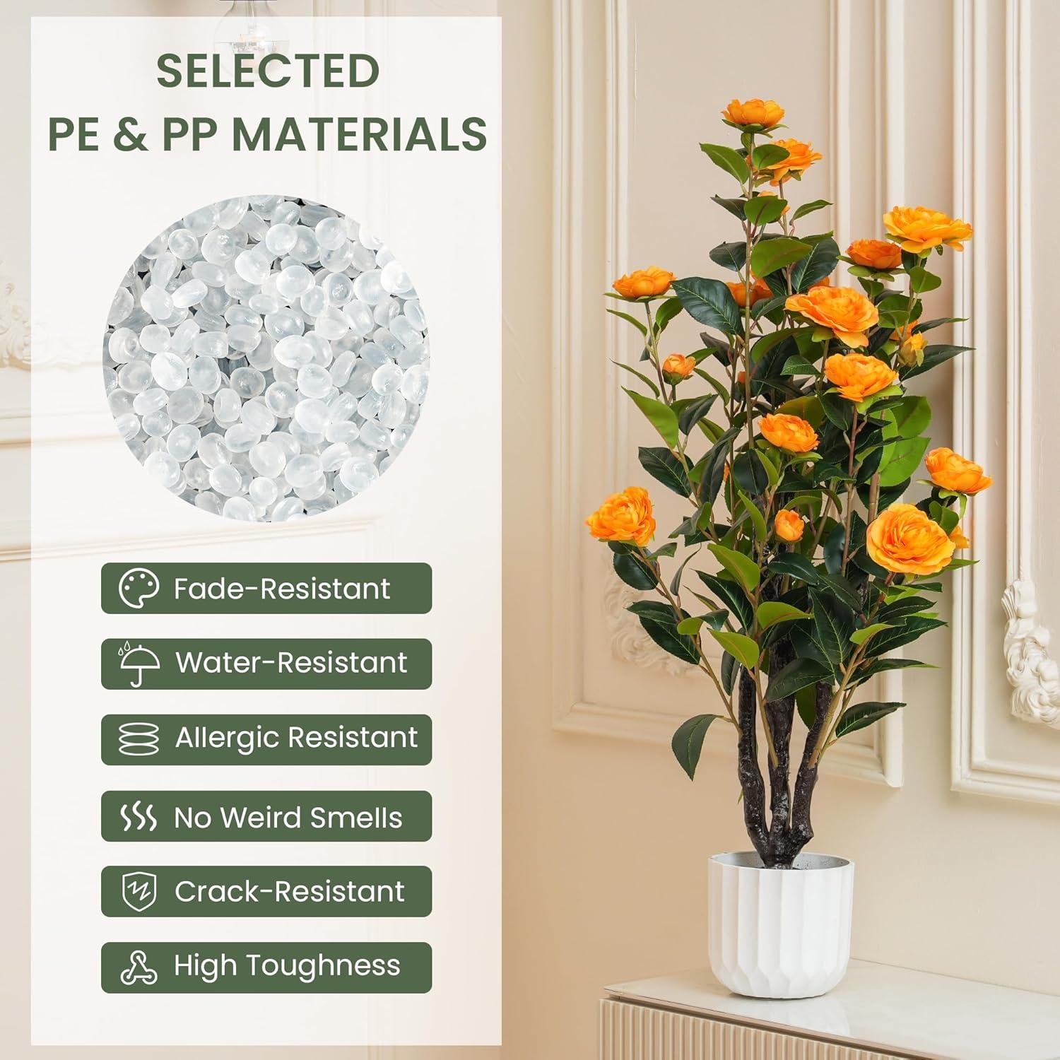 Primrue Primrue 38'' Artificial Camellia Tree Faux Floral Plant Fake Tree For Decoration White