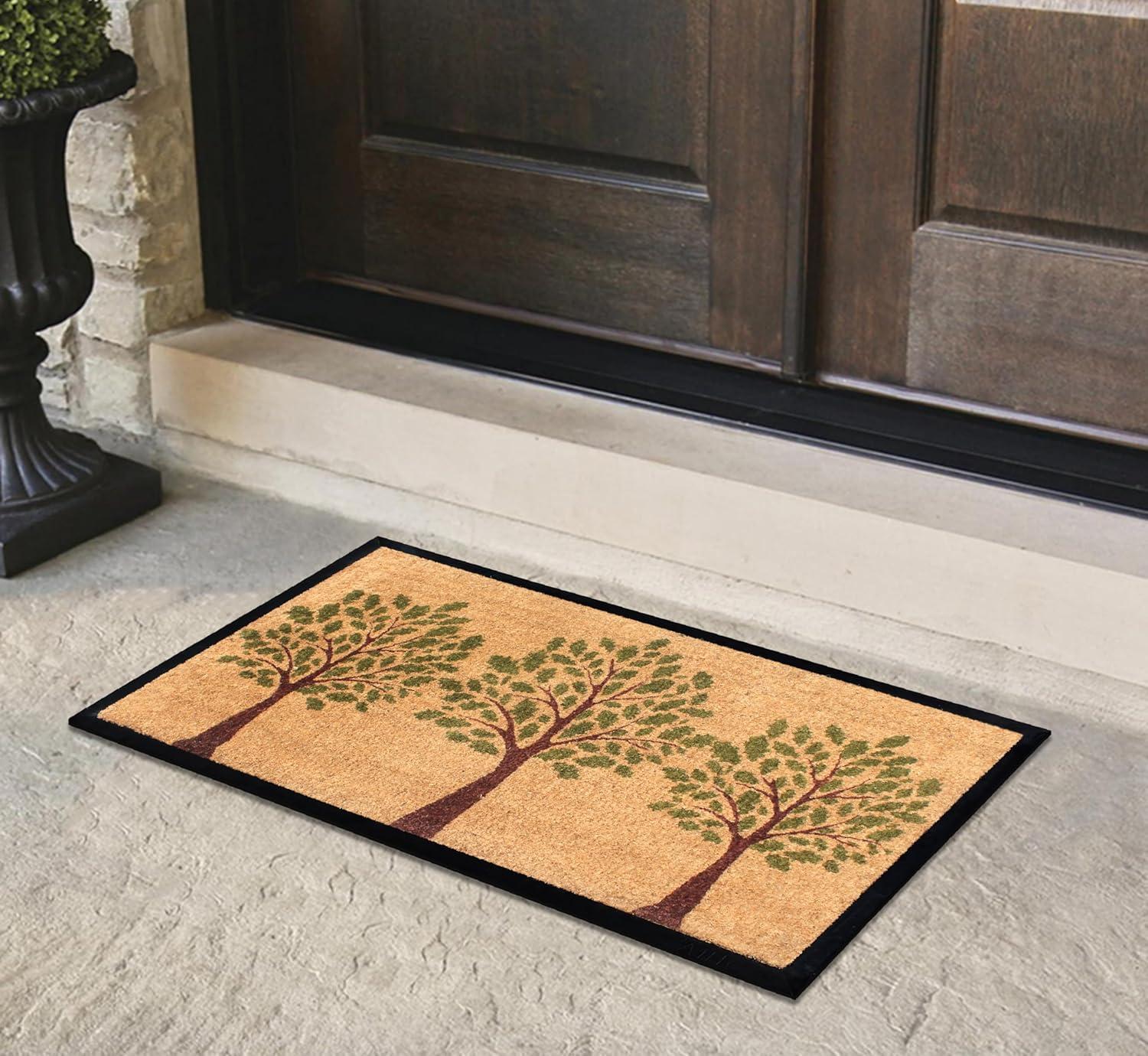 Hand-Crafted Green and Beige Coir Outdoor Doormat