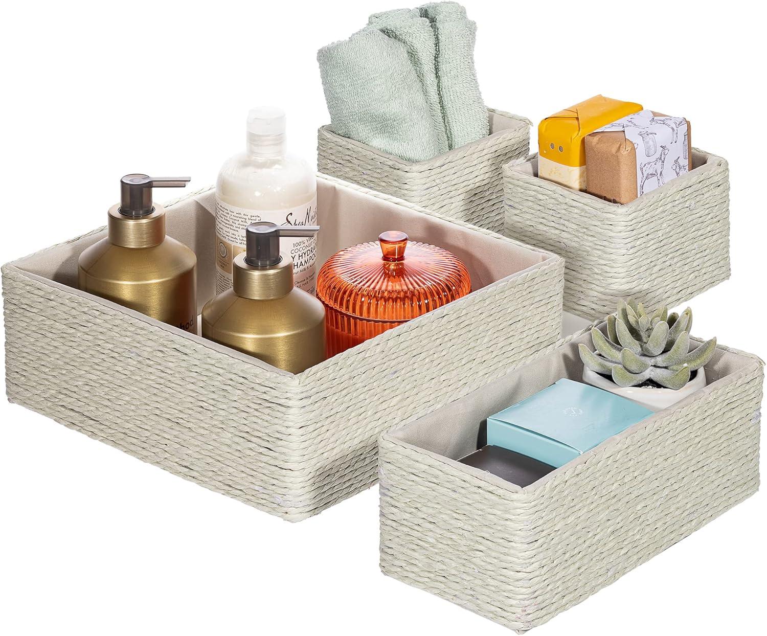 Beige Paper Rope Woven Storage Basket Set of 4