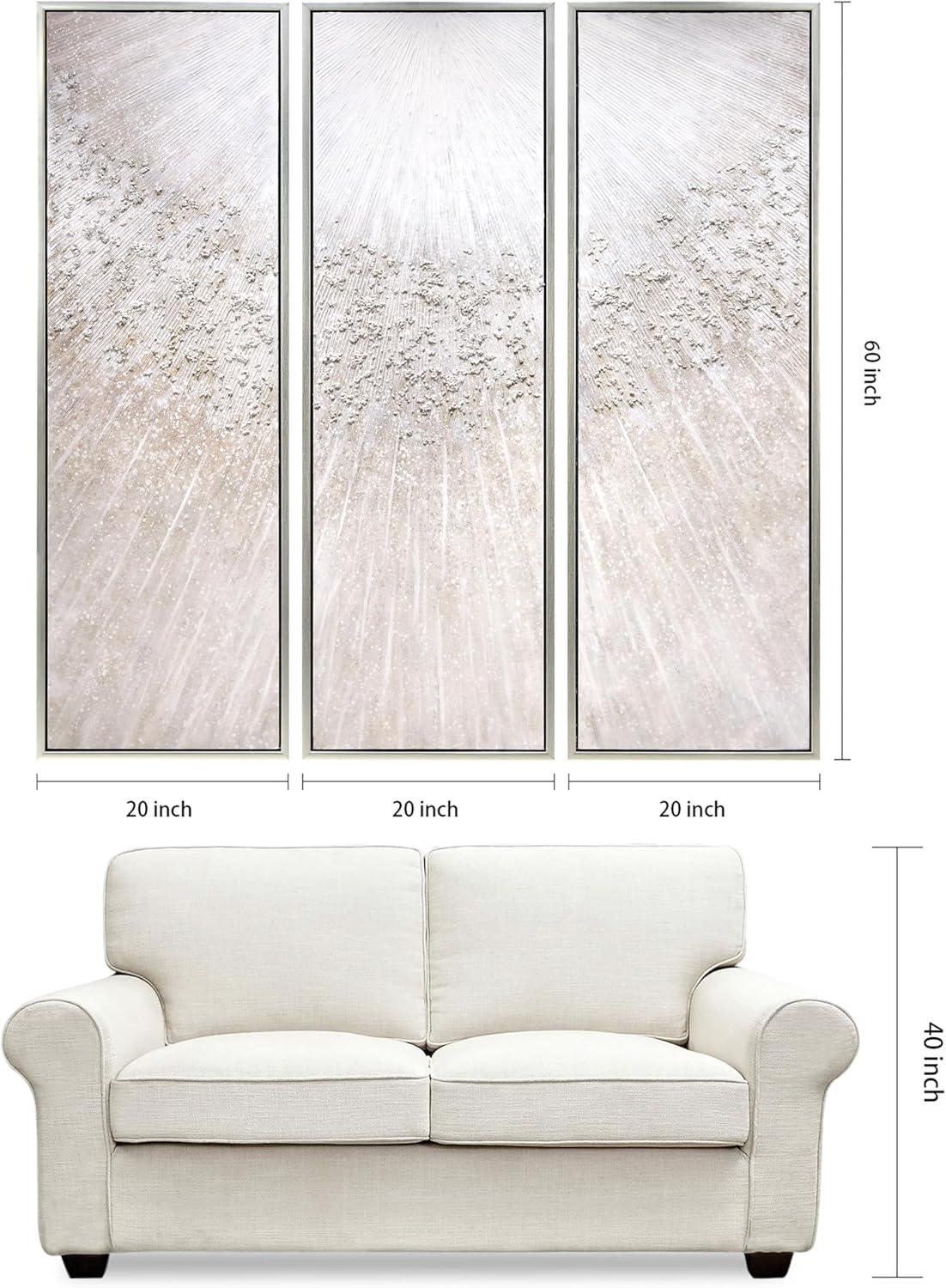 Empire Art Direct Silver Radiant Trio Textured Glitter Hand Painted Framed Canvas Wall Art with Silver Leaf