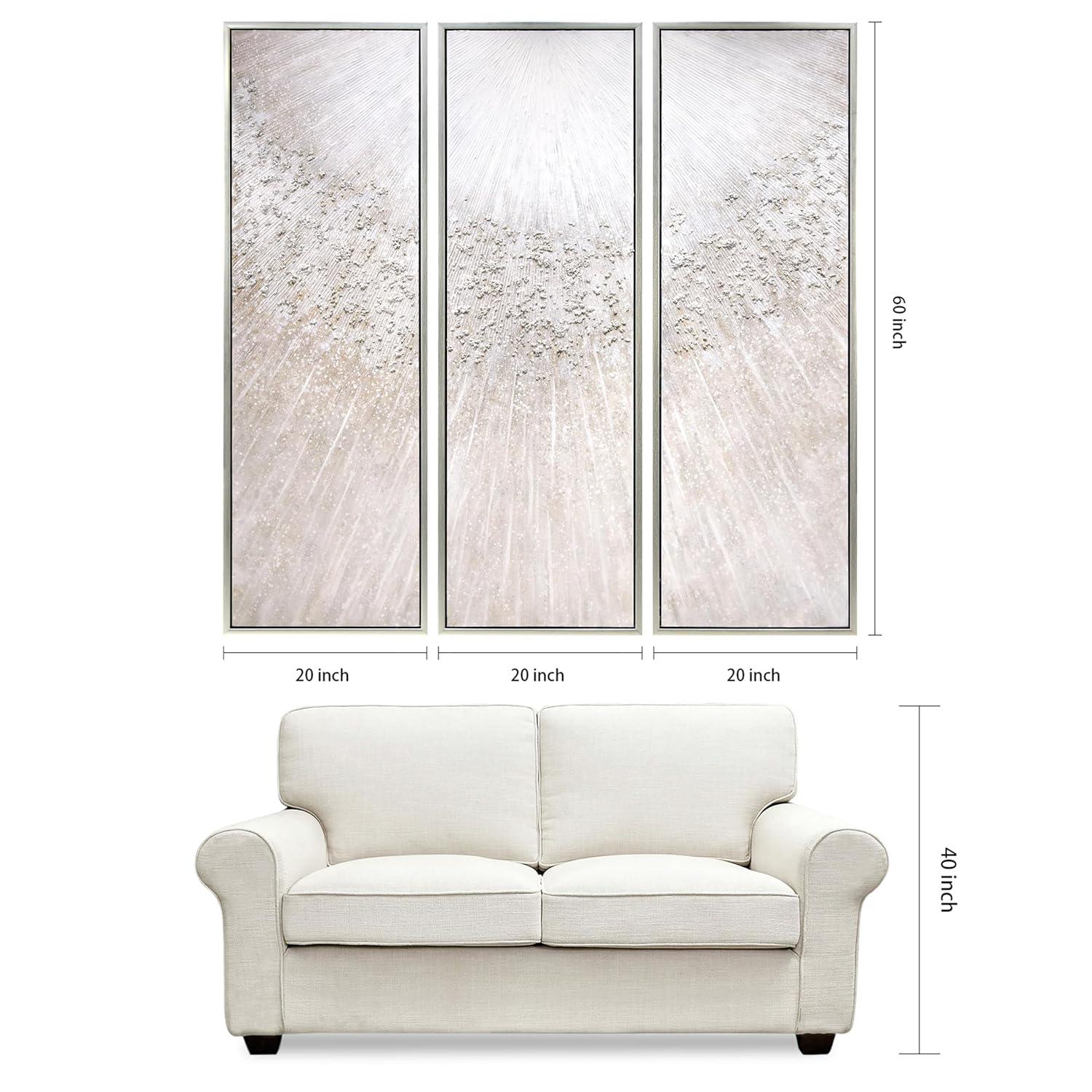 Empire Art Direct Silver Radiant Trio Textured Glitter Hand Painted Framed Canvas Wall Art with Silver Leaf