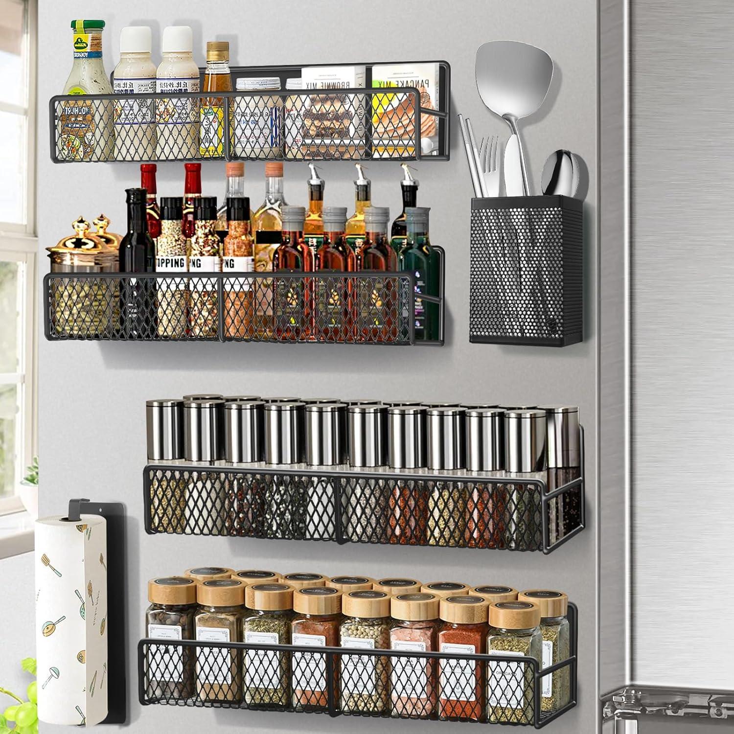 Black Magnetic Floating Spice Rack Set for Kitchen