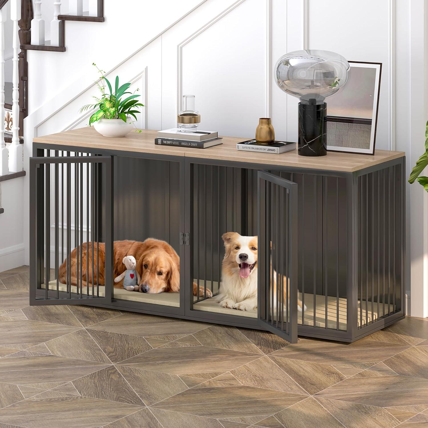 Tucker Murphy Pet™ Large Dog Crate Furniture for 2 Dogs, 71.6'' Steel Frame Dog Crate with Double Doors, Heavy Sturdy Dog Kennel