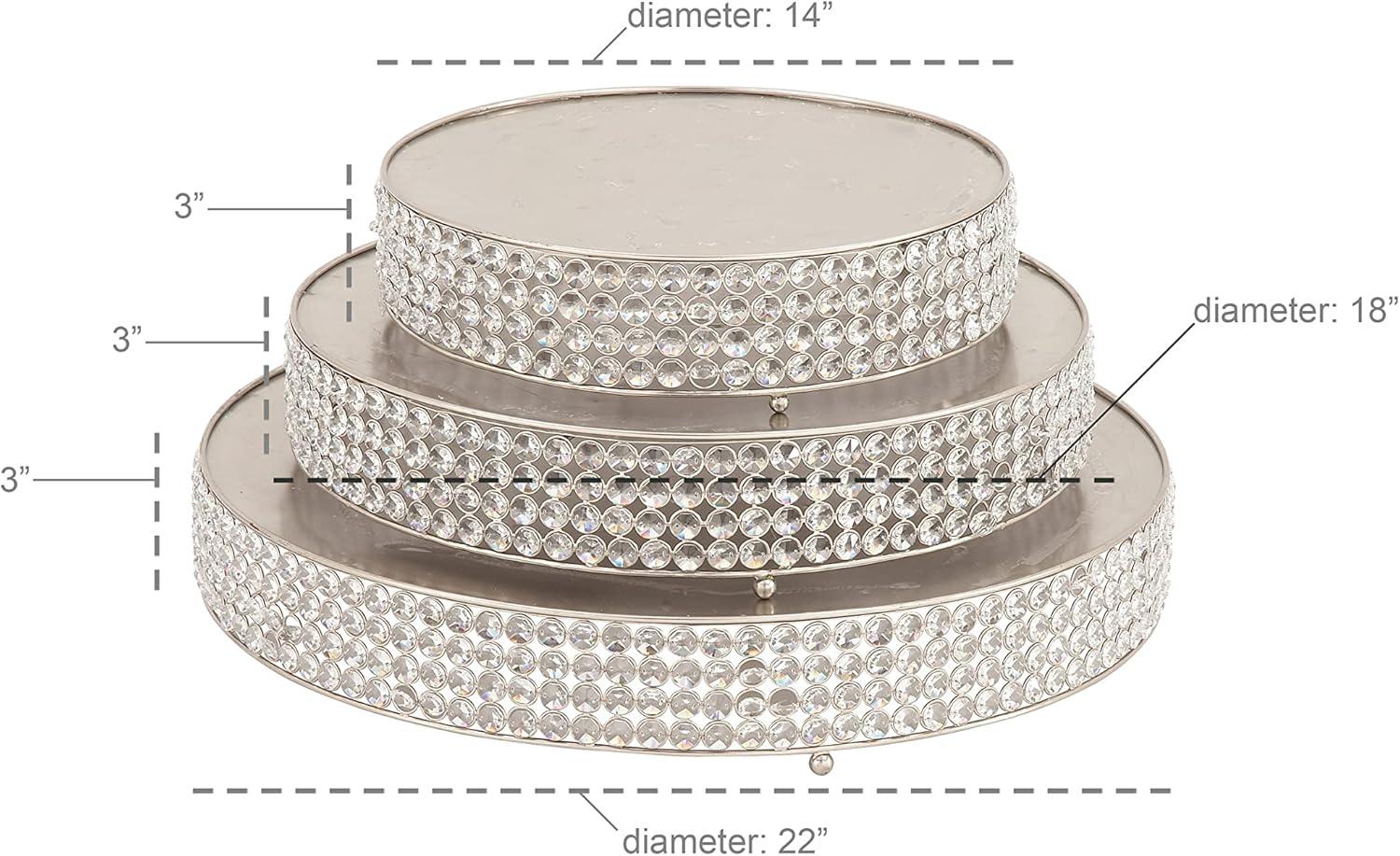 Olivia & May Set of 3 Round Iron Cake Stands with Crystal Bead Accents Silver: Decorative Display Holders