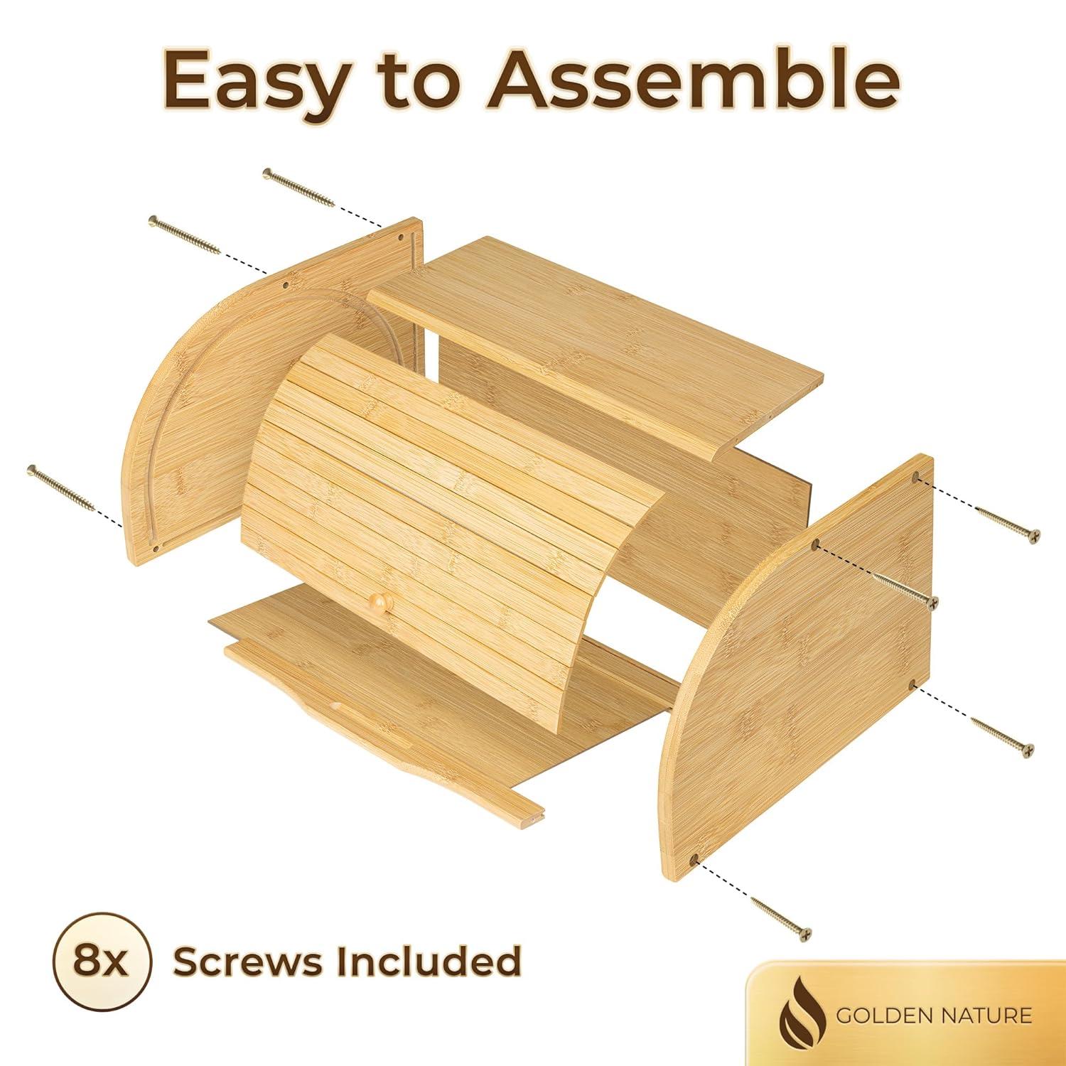 Bamboo Bread Box, Large Wooden Food Keeper for Kitchen Countertop , Storage Bin for Muffins & Bagels by Golden Nature