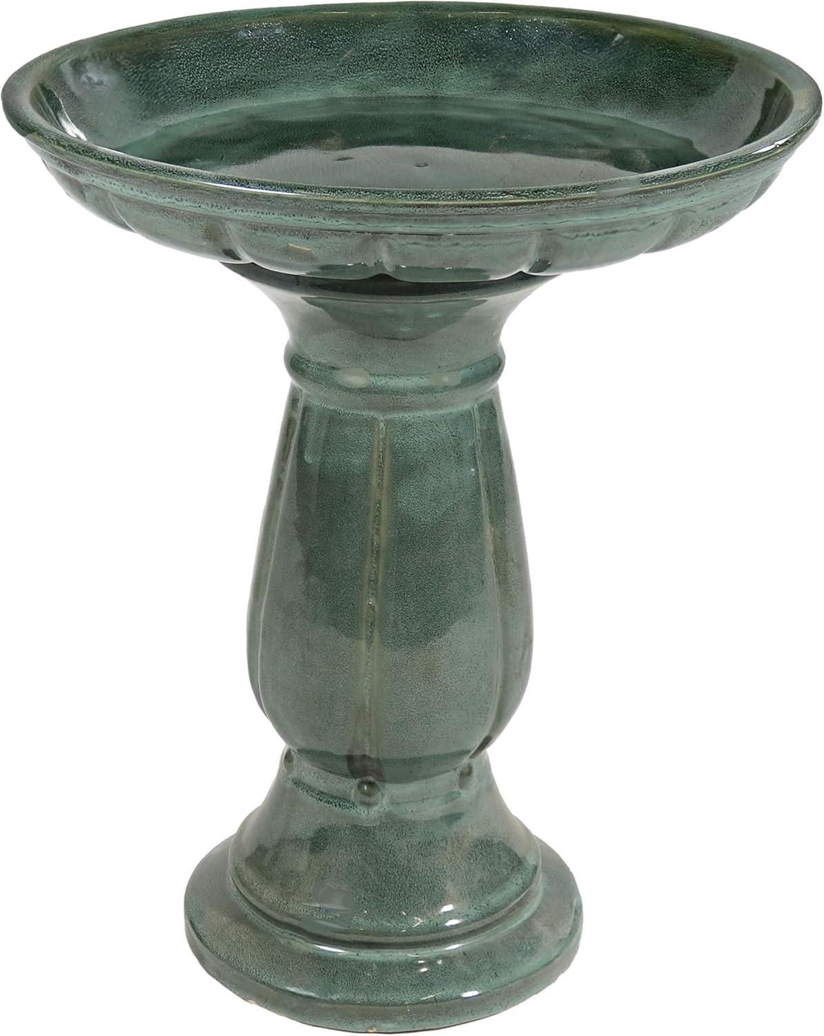 Lark Manor™ Aubriela Freestanding Ceramic Outdoor Bird Bath, UV-Resistant Green Mist Finish