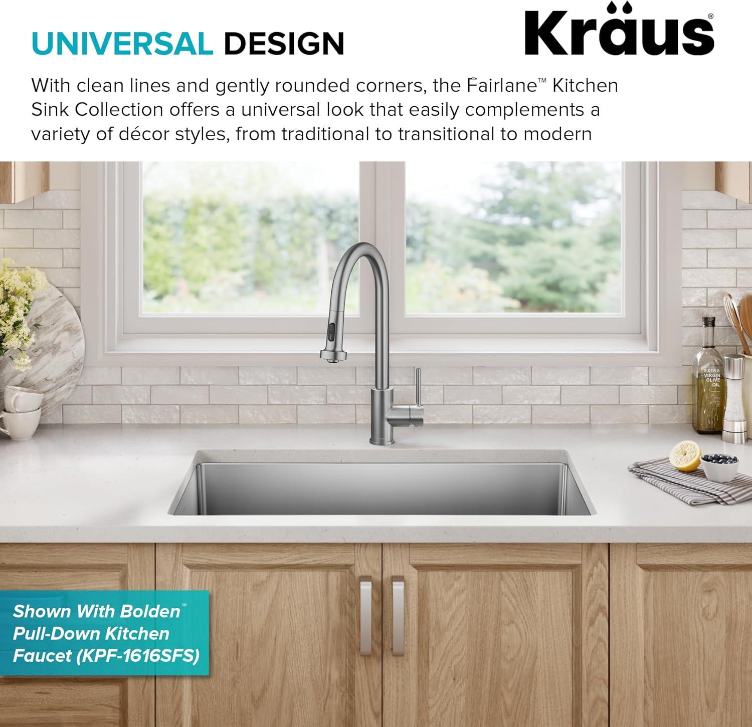 KRAUS Fairlane Undermount 18-Gauge Stainless Steel Kitchen Sink